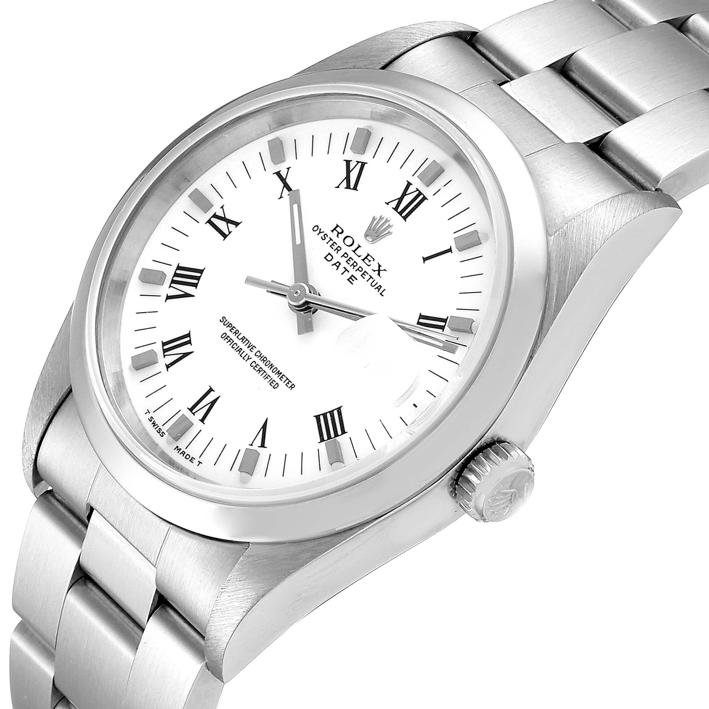 The image shows a Rolex Date 15200 Men's Stainless Steel White Dial 15200 Men's Stainless Steel White Dial watch at a slight angle, highlighting the face, bezel, crown, and part of the bracelet.
