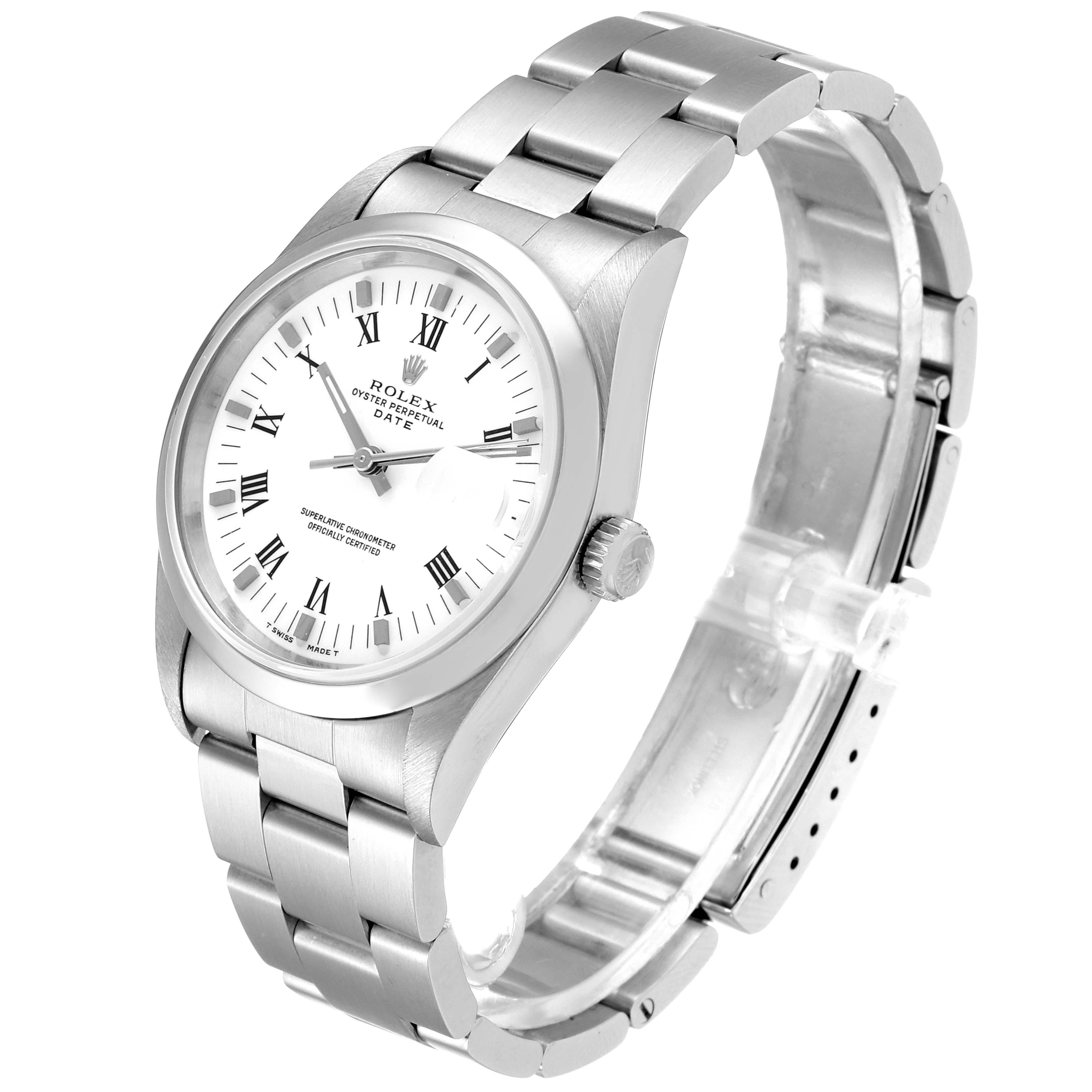 The image shows a Rolex Date 15200 Men's Stainless Steel White Dial 15200 Men's Stainless Steel White Dial model watch with a stainless steel case and bracelet, viewed from an angled perspective.