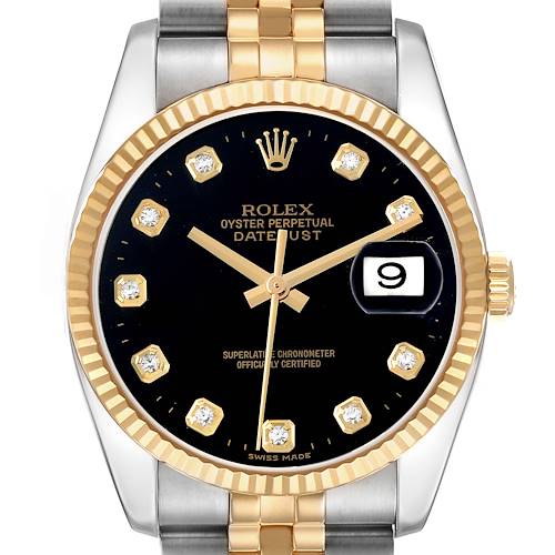 Photo of Rolex Datejust Steel Yellow Gold Black Diamond Dial Mens Watch 116233