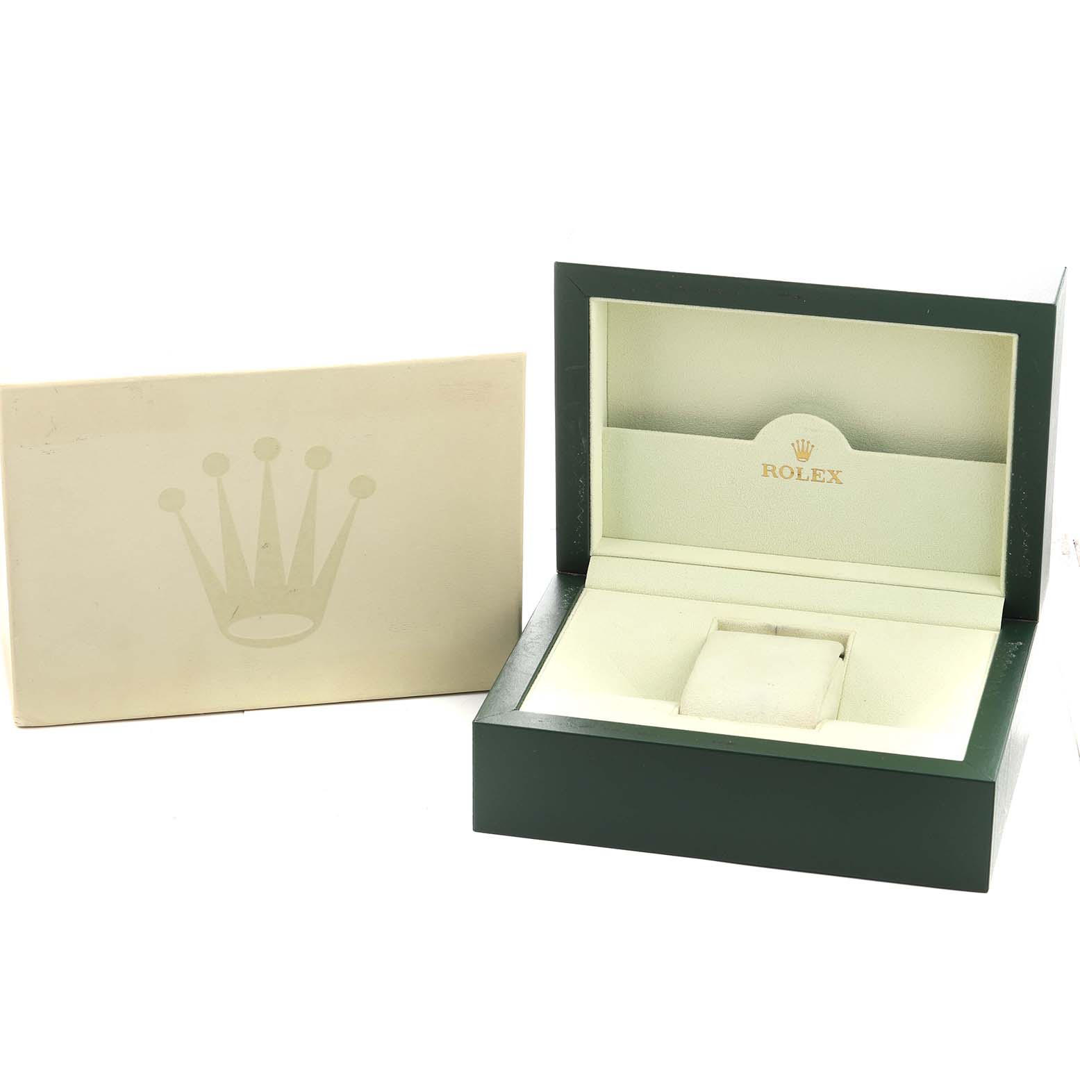 The image shows a Rolex Datejust 116233 Men's Steel and Gold (two tone) Black Dial box and its outer packaging, viewed from the front.