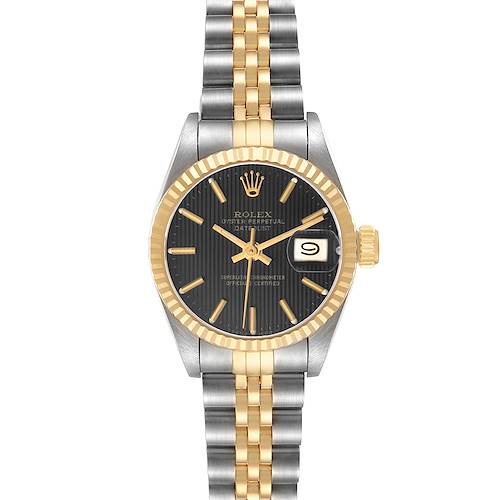 Photo of Rolex Datejust Steel Yellow Gold Black Tapestry Dial Ladies Watch 69173 Papers