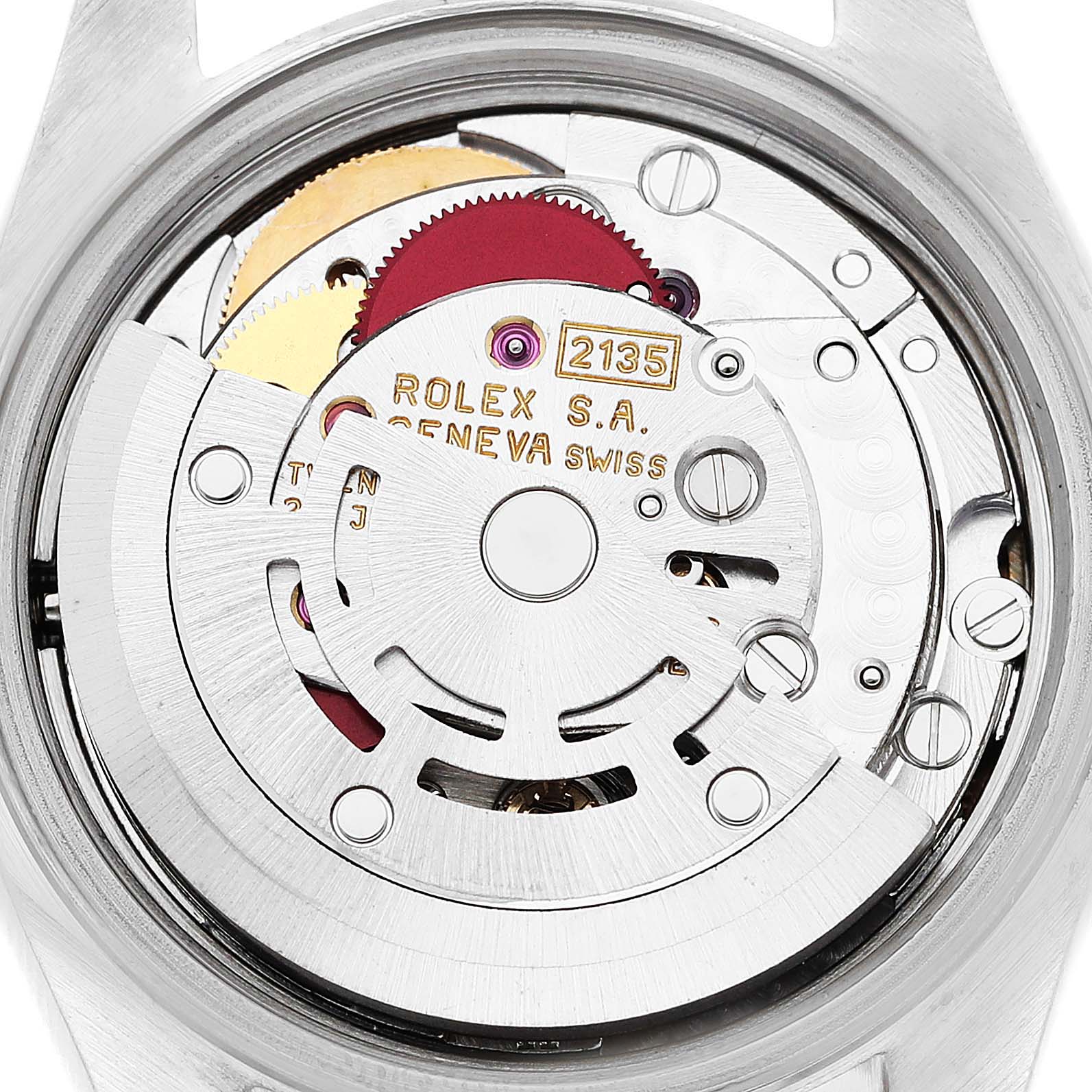 This image shows the movement and inner mechanics of a Rolex Datejust 69173 Women's Steel and Gold (two tone) Champagne Dial 69173 Women's Steel and Gold (two tone) Champagne Dial watch from a top-down angle.