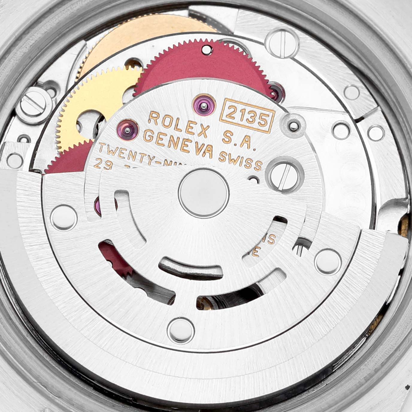 This image shows a close-up view of the internal mechanical movement of the Rolex Datejust 69173 Women's Steel and Gold (two tone) White Dial 69173 Women's Steel and Gold (two tone) White Dial watch.