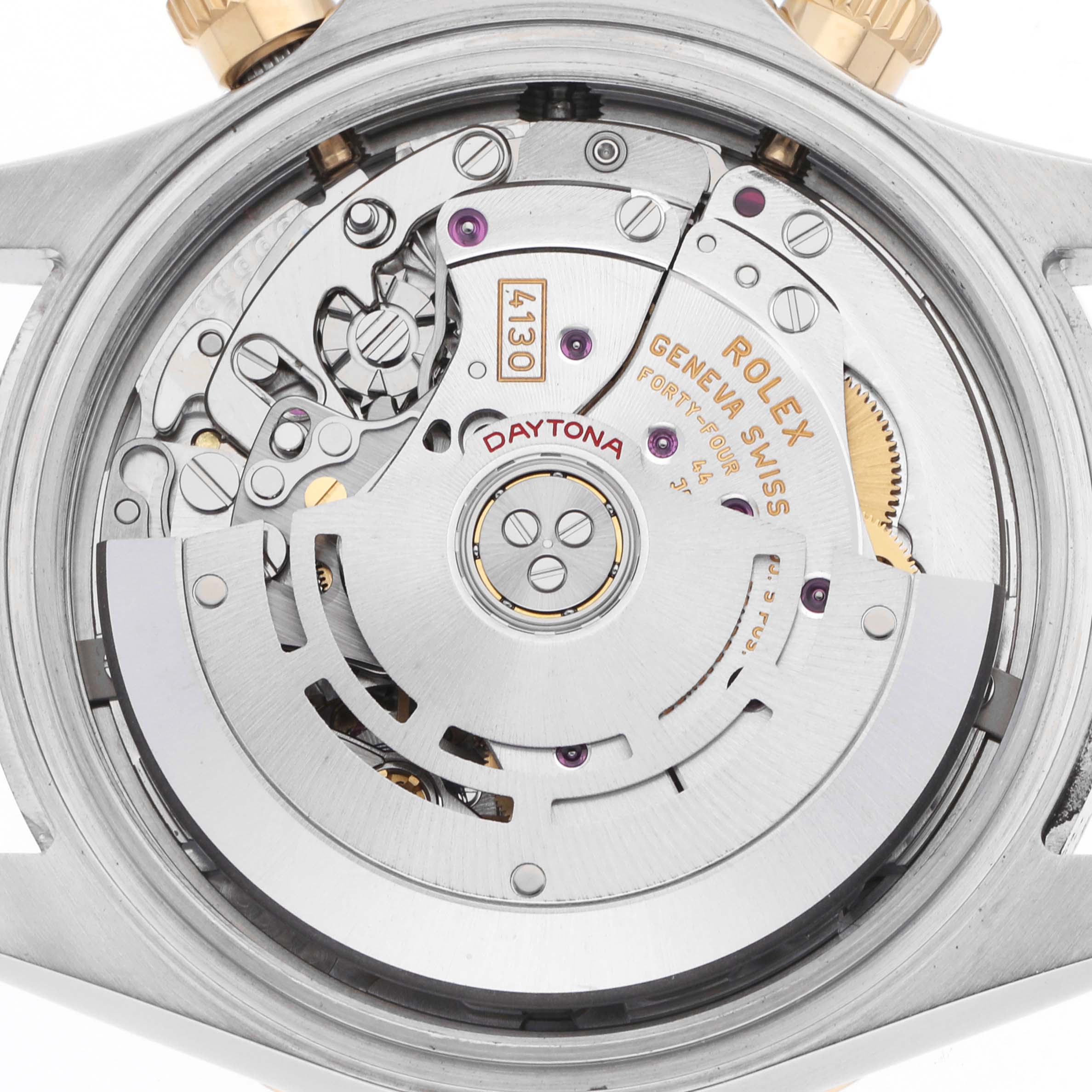 This image shows the movement of a Rolex Daytona 116503 Men's Steel and Gold (two tone) Champagne Dial, viewed from the back of the watch.
