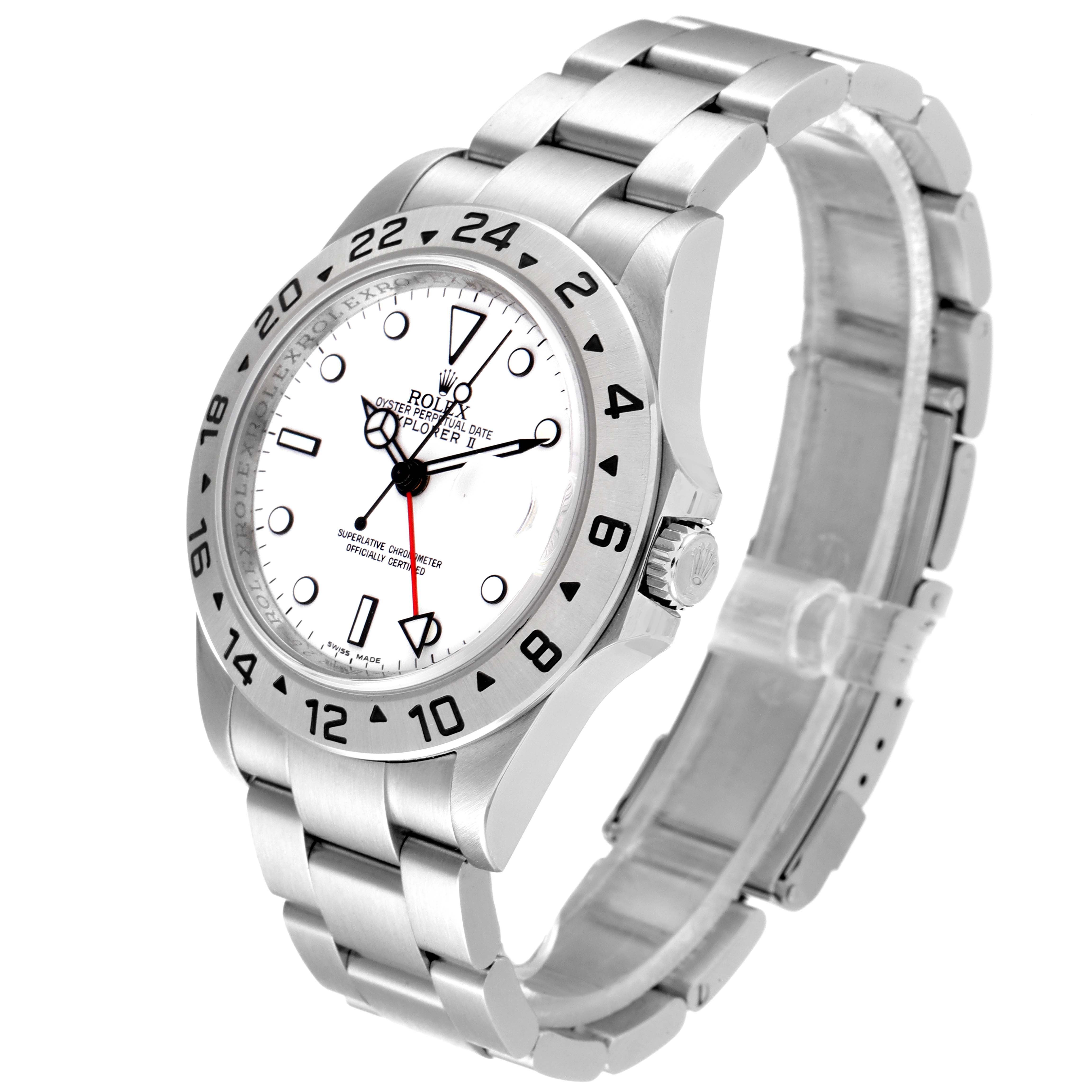 This image shows a Rolex Explorer 16570 Men's Stainless Steel White Dial 16570 Men's Stainless Steel White Dial watch at an angled view, highlighting its dial, bezel, case, and bracelet.