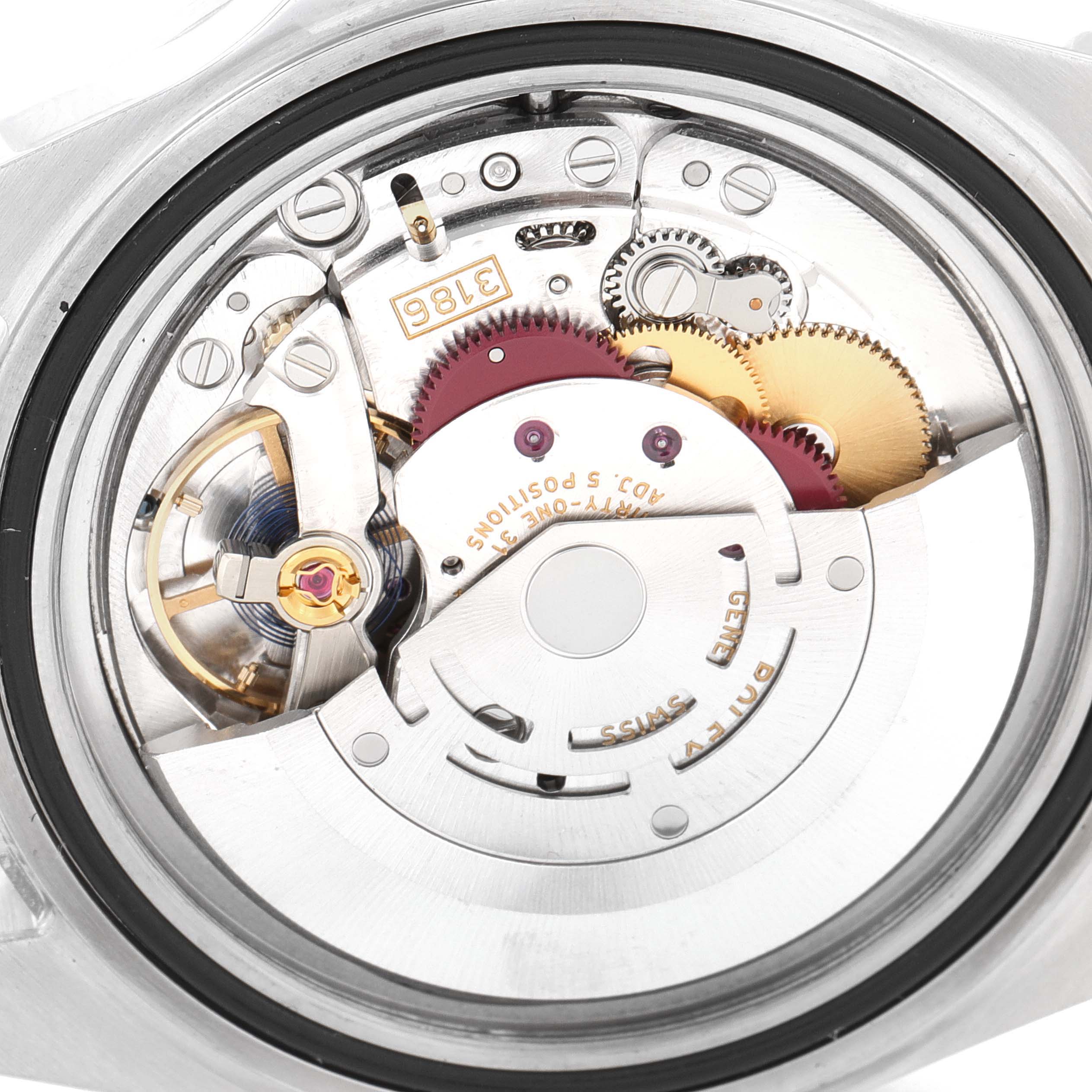 This image displays the inner mechanical movements and components of a Rolex Explorer 16570 Men's Stainless Steel White Dial 16570 Men's Stainless Steel White Dial watch from a back view angle.