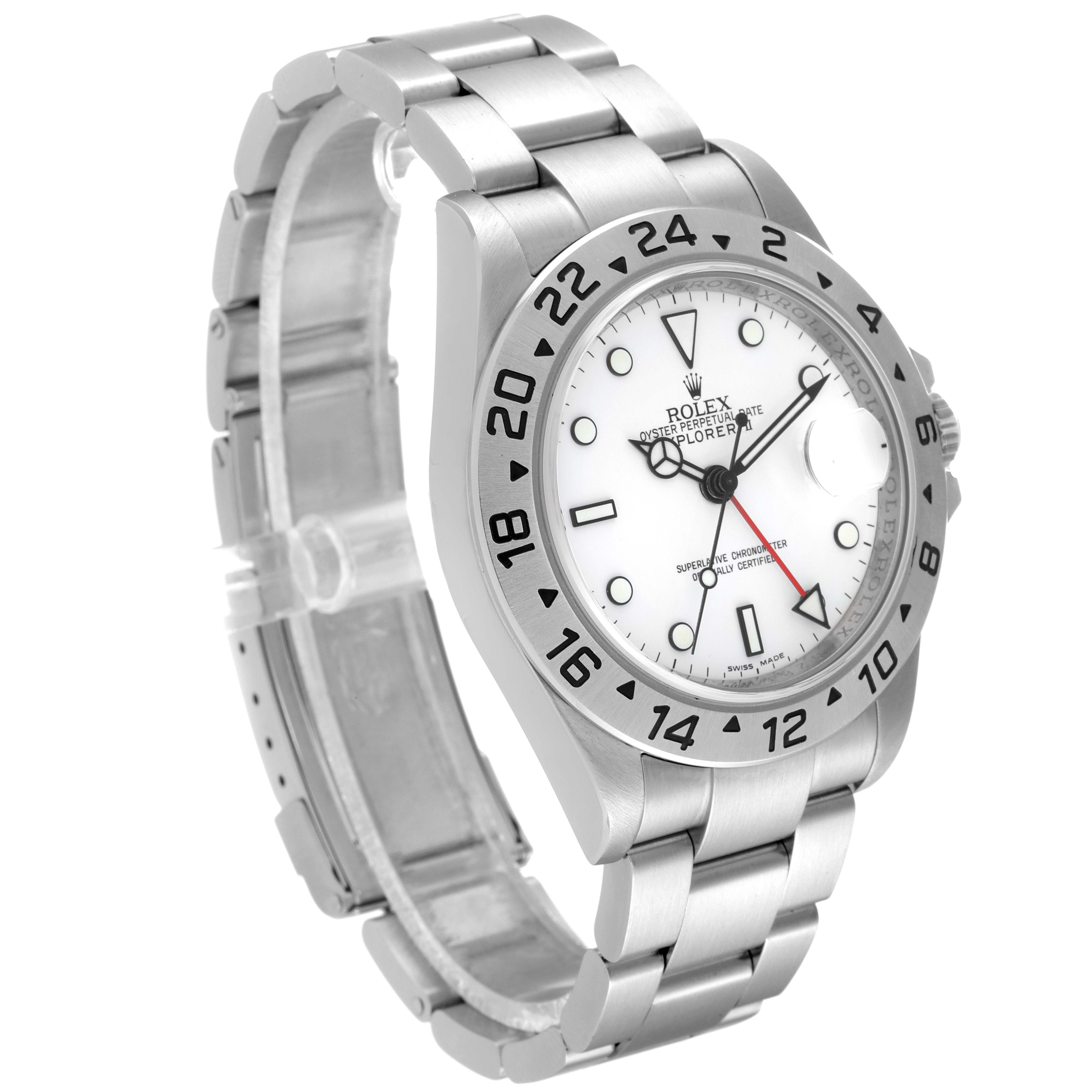 This image shows a Rolex Explorer 16570 Men's Stainless Steel White Dial 16570 Men's Stainless Steel White Dial watch at a three-quarter angle, displaying the dial, bezel, and bracelet.