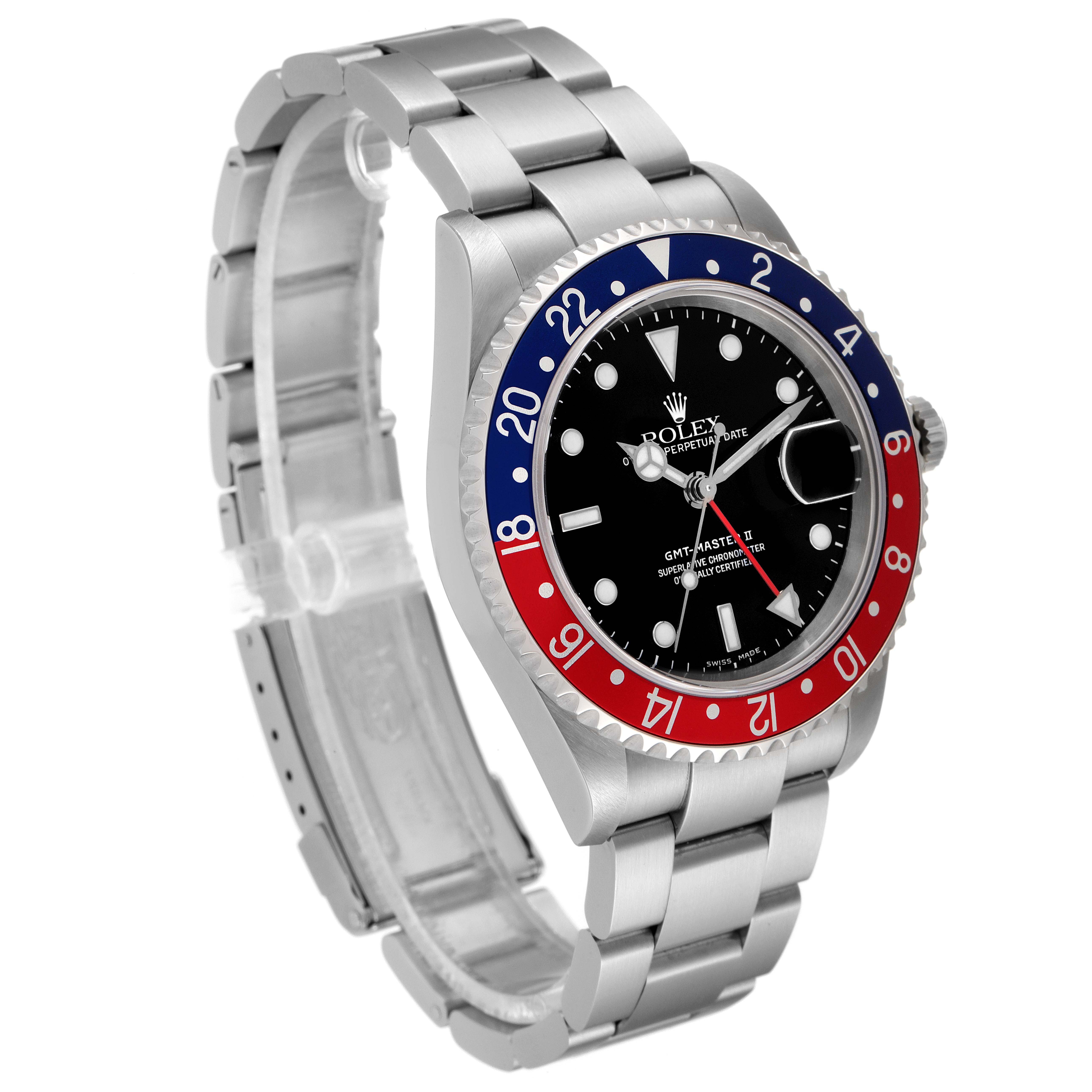 The Rolex GMT-Master 16710 Men
s Stainless Steel Black Dial 16710 Men
s Stainless Steel Black Dial watch is shown at a slight angle, highlighting its bezel, dial, and bracelet.