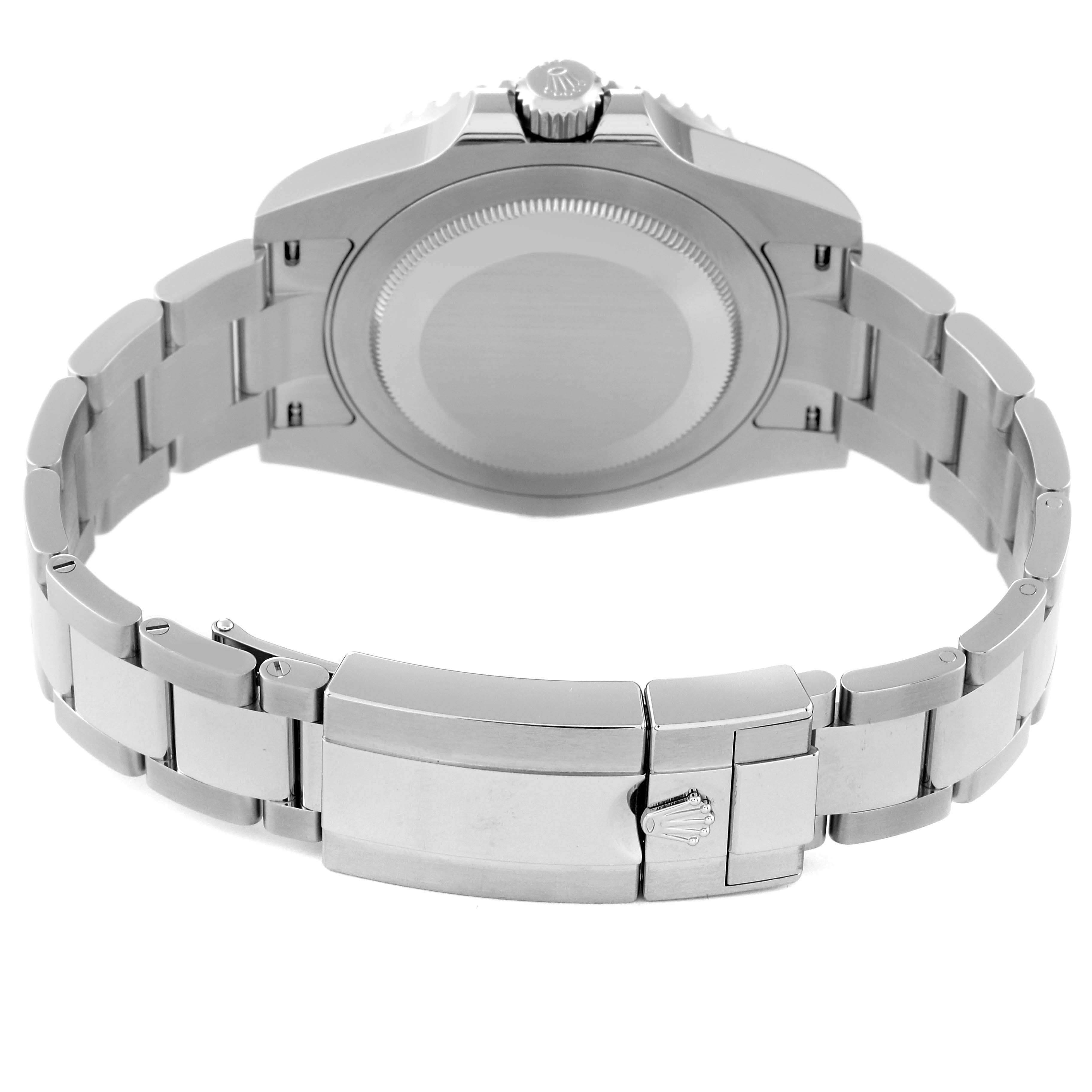 The image shows the back view of a Rolex GMT-Master 126720VTNR-0001 Men's Stainless Steel Black Dial 126720VTNR-0001 Men's Stainless Steel Black Dial watch including its closed case, bracelet, and clasp.