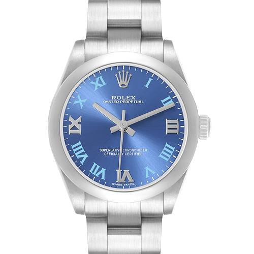 Photo of Rolex Oyster Perpetual Midsize 31 Steel Blue Dial Ladies Watch 177200 Card