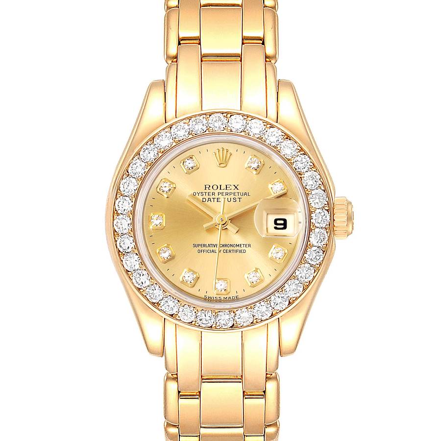Rolex Pearlmaster Yellow Gold Diamond Dial Ladies Watch 69298 SwissWatchExpo