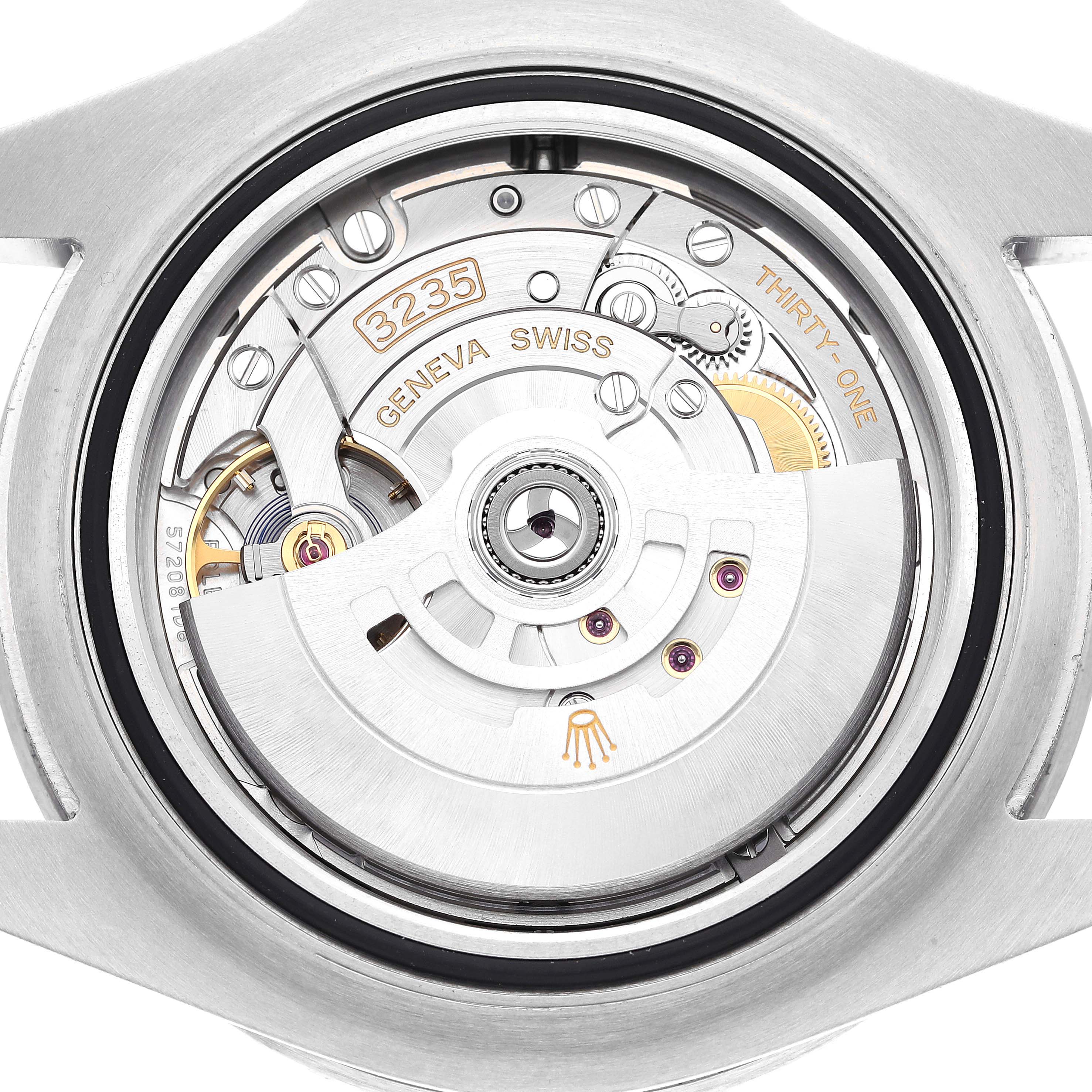 This image shows the back view of a Rolex Sea-Dweller 126600 Men
s Stainless Steel Black Dial 126600 Men
s Stainless Steel Black Dial watch, revealing its internal movement components.