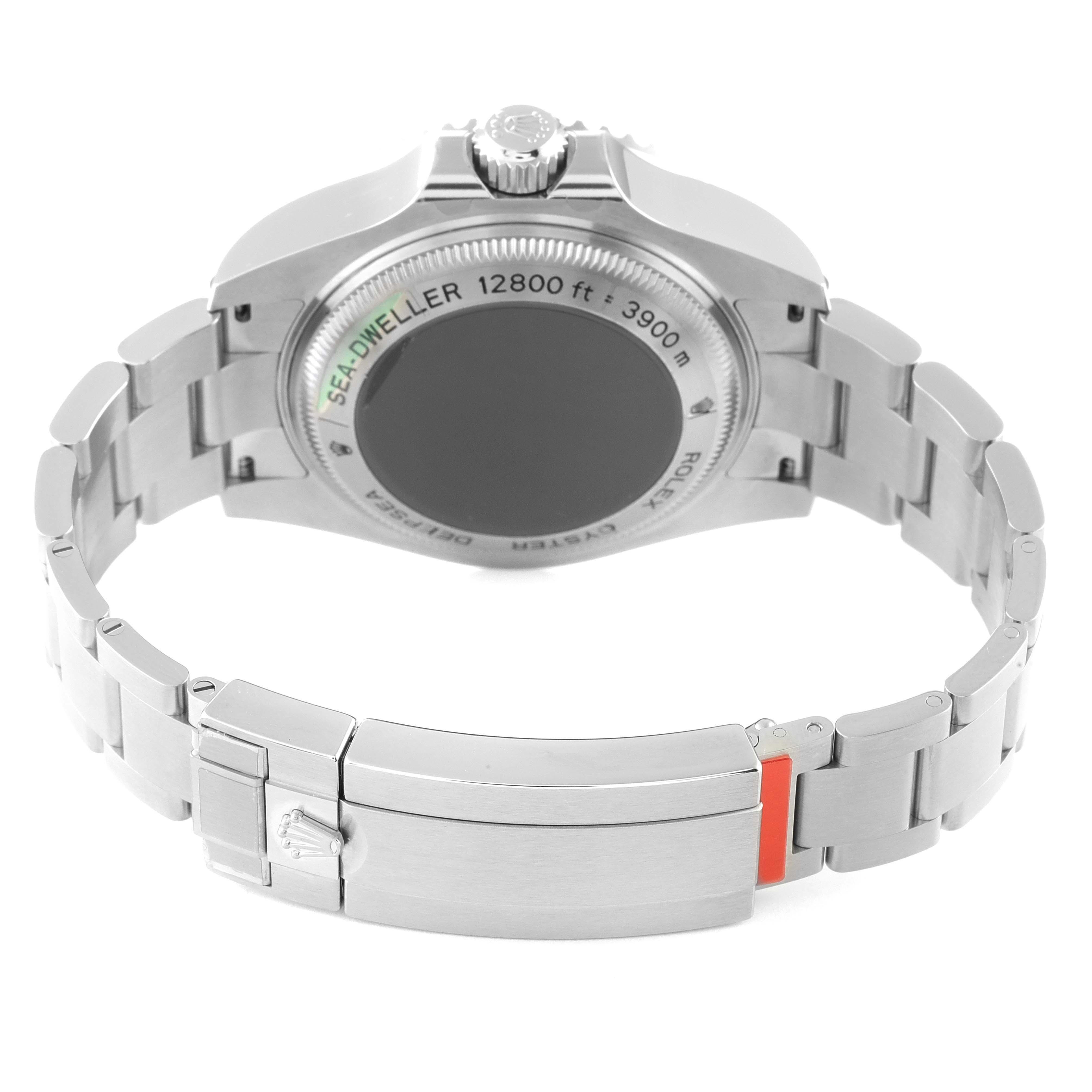 The image shows the back and bracelet of a Rolex Sea-Dweller 116660 Men's Stainless Steel Blue Dial 116660 Men's Stainless Steel Blue Dial watch, highlighting its clasp and case back details.