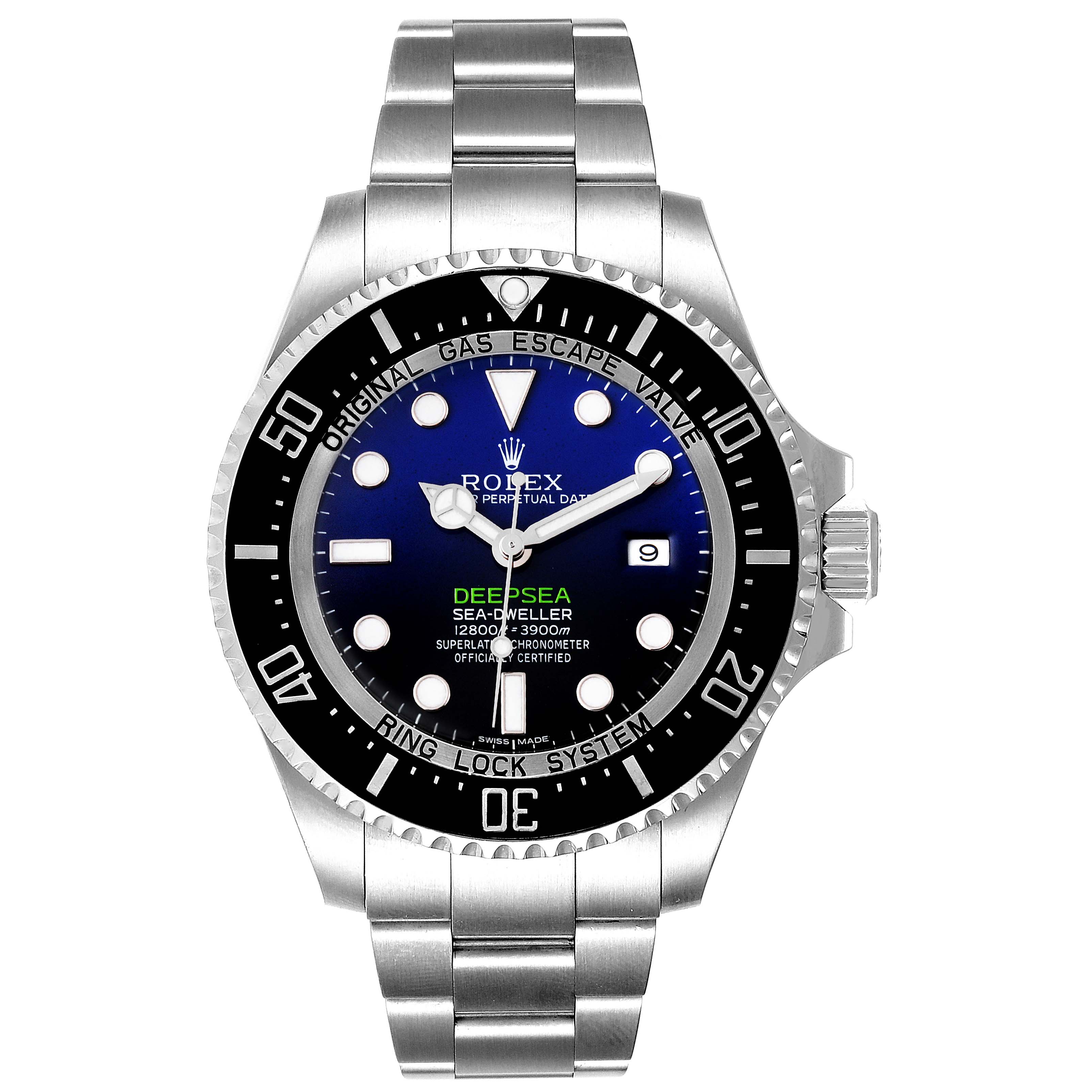 The image shows a frontal view of a Rolex Sea-Dweller 116660 Men's Stainless Steel Blue Dial 116660 Men's Stainless Steel Blue Dial watch, highlighting the dial, bezel, and bracelet.