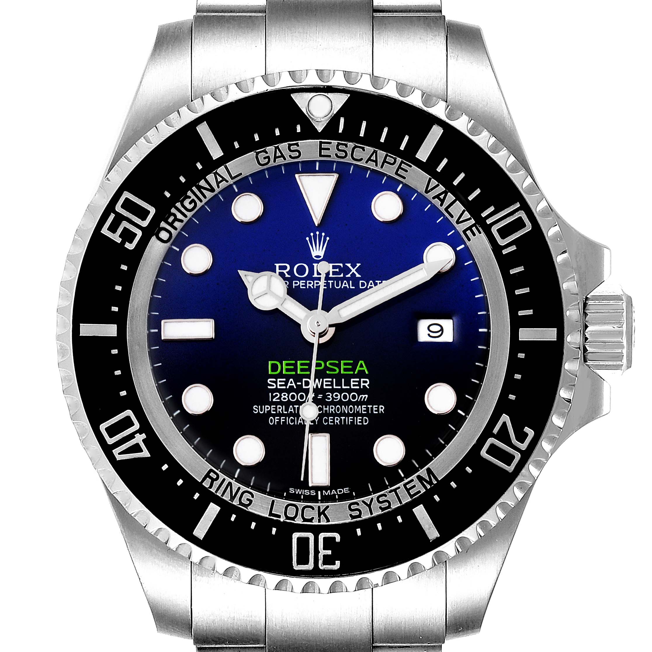 The image shows a front view of the Rolex Sea-Dweller 116660 Men's Stainless Steel Blue Dial 116660 Men's Stainless Steel Blue Dial watch, displaying the dial, bezel, and part of the bracelet.