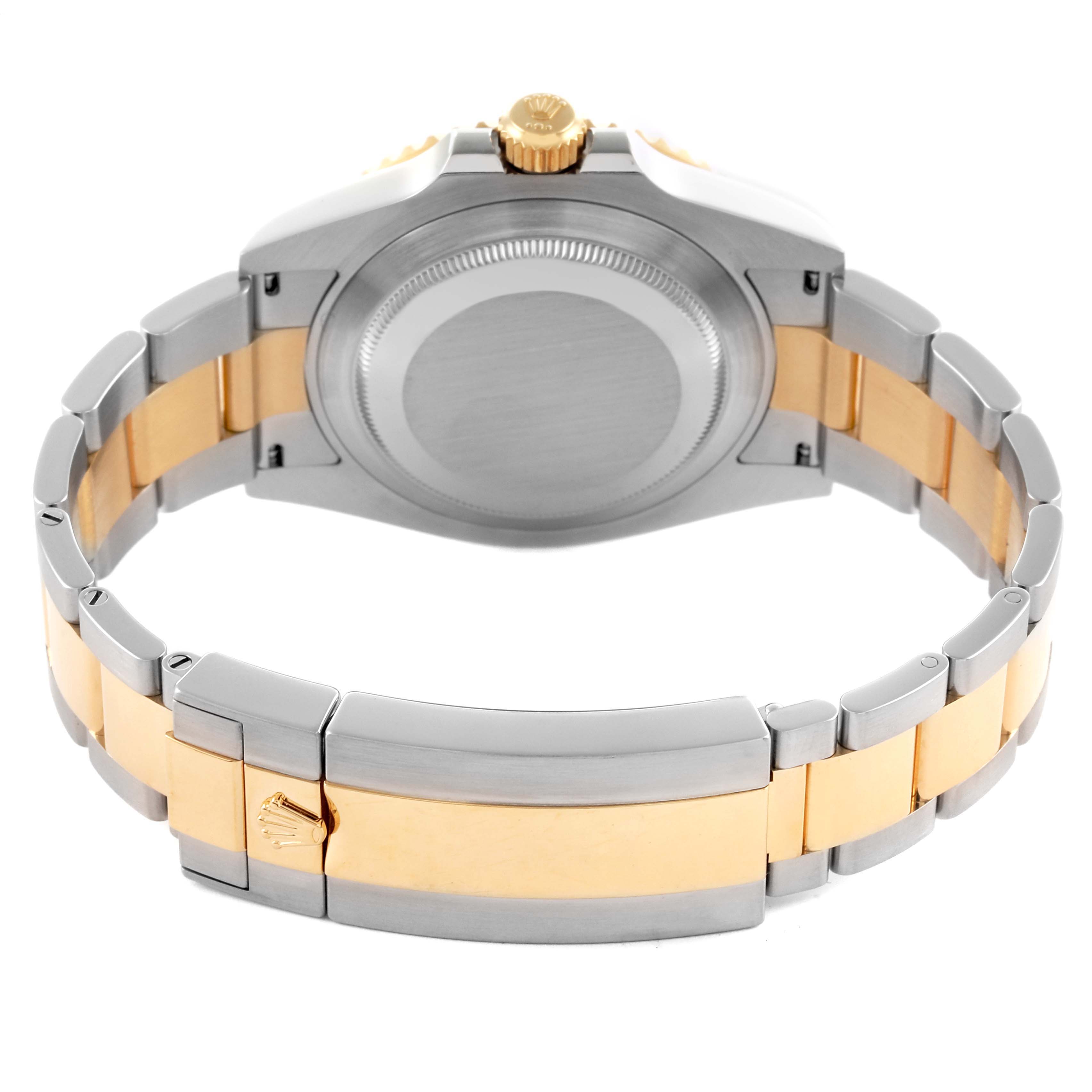 The image shows the back of a Rolex Submariner 126613LB Men's Steel and Gold (two tone) Blue Dial 126613LB Men's Steel and Gold (two tone) Blue Dial watch, highlighting the clasp and bracelet in steel and gold.