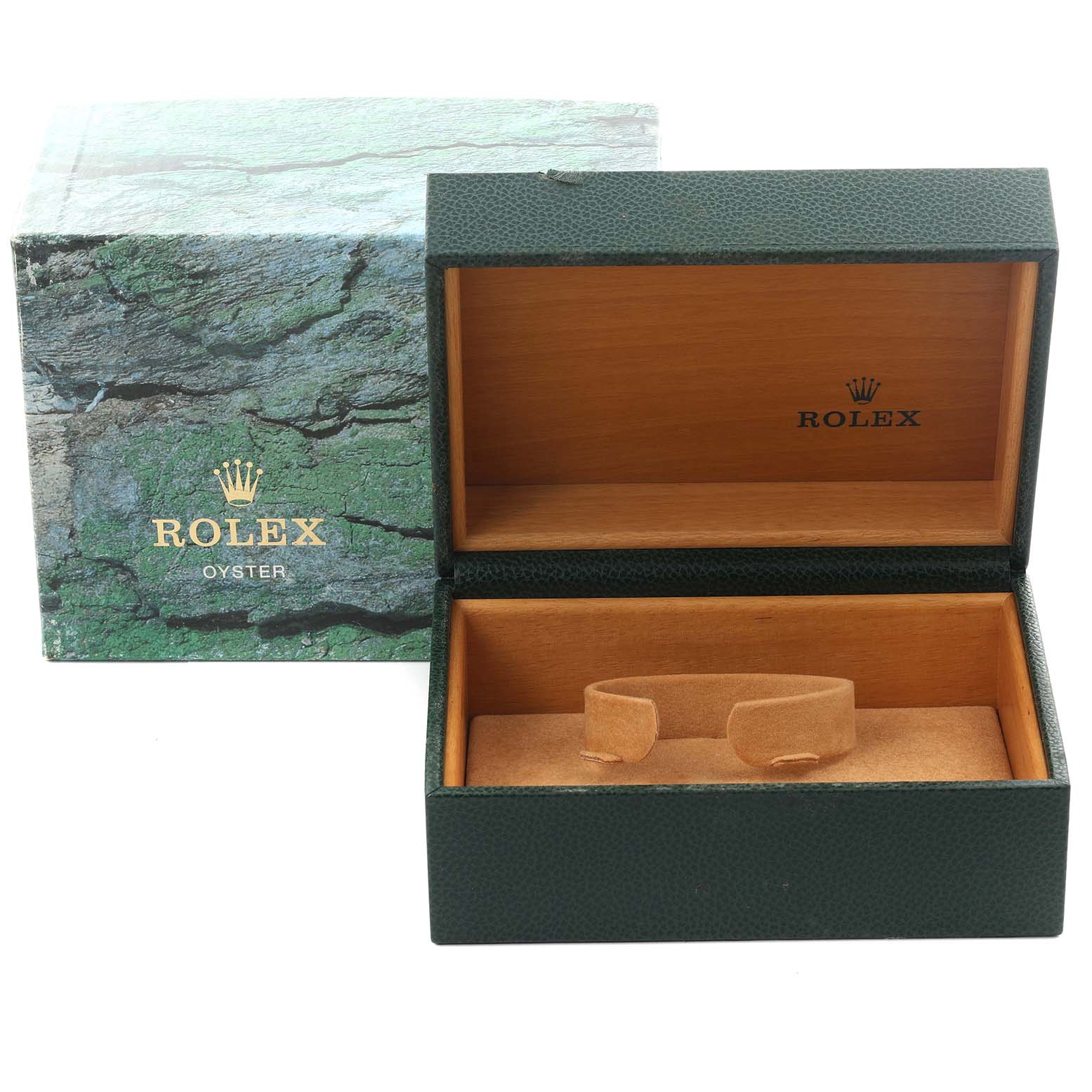 The image shows a Rolex Submariner 16613 Men's Steel and Gold (two tone) Blue Dial 16613 Men's Steel and Gold (two tone) Blue Dial box with its interior and packaging, but no watch is visible.