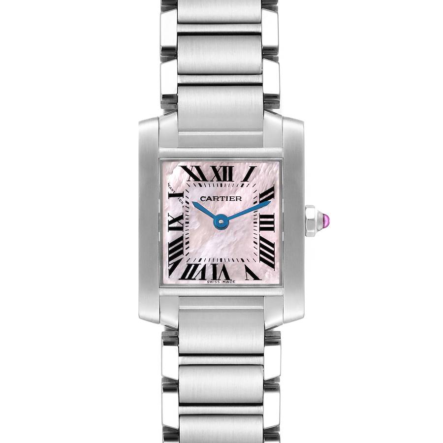 Cartier Tank Francaise Pink Mother of Pearl Dial Steel Ladies Watch W51028Q3 SwissWatchExpo