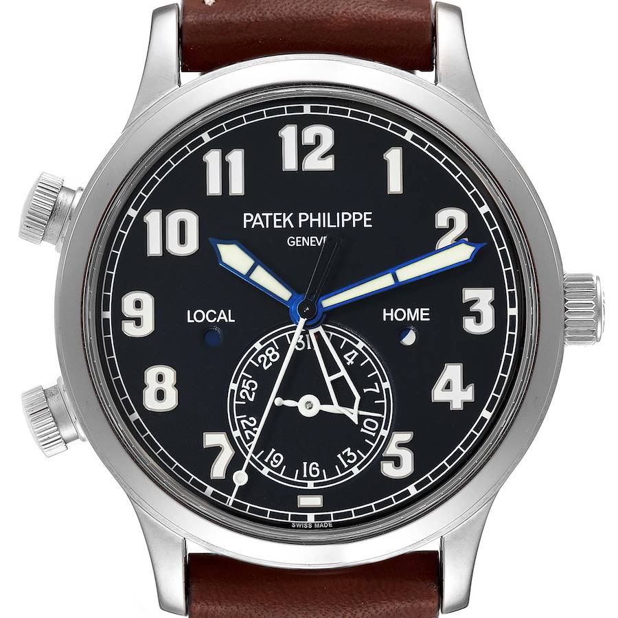 Patek Philippe Calatrava White Gold Pilot Travel Time Mens Watch 5524 Box Papers SwissWatchExpo