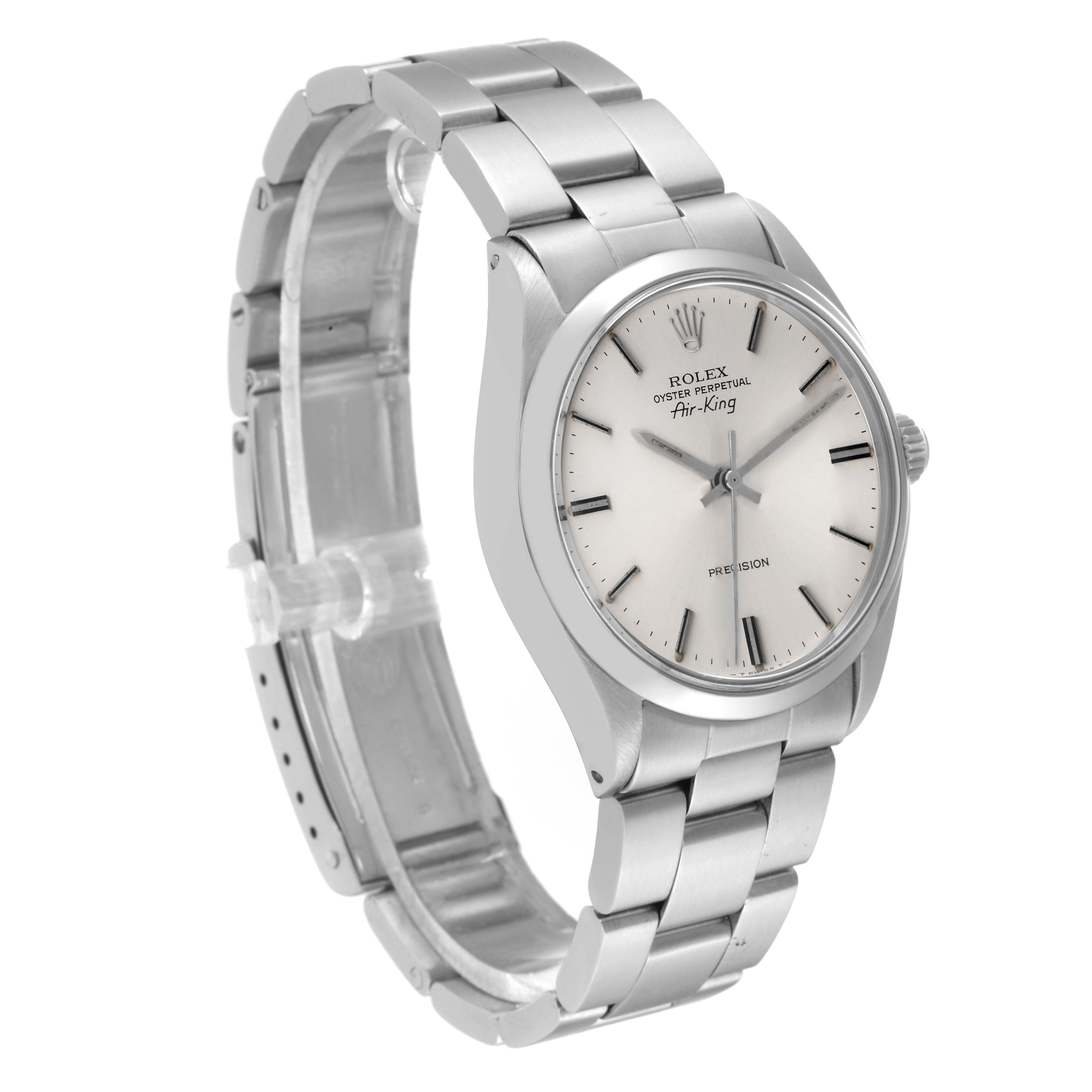The Rolex Vintage Collection 5500 Men's Stainless Steel Silver Dial 5500 Men's Stainless Steel Silver Dial model is shown at a three-quarter angle, displaying its face, bezel, and bracelet.