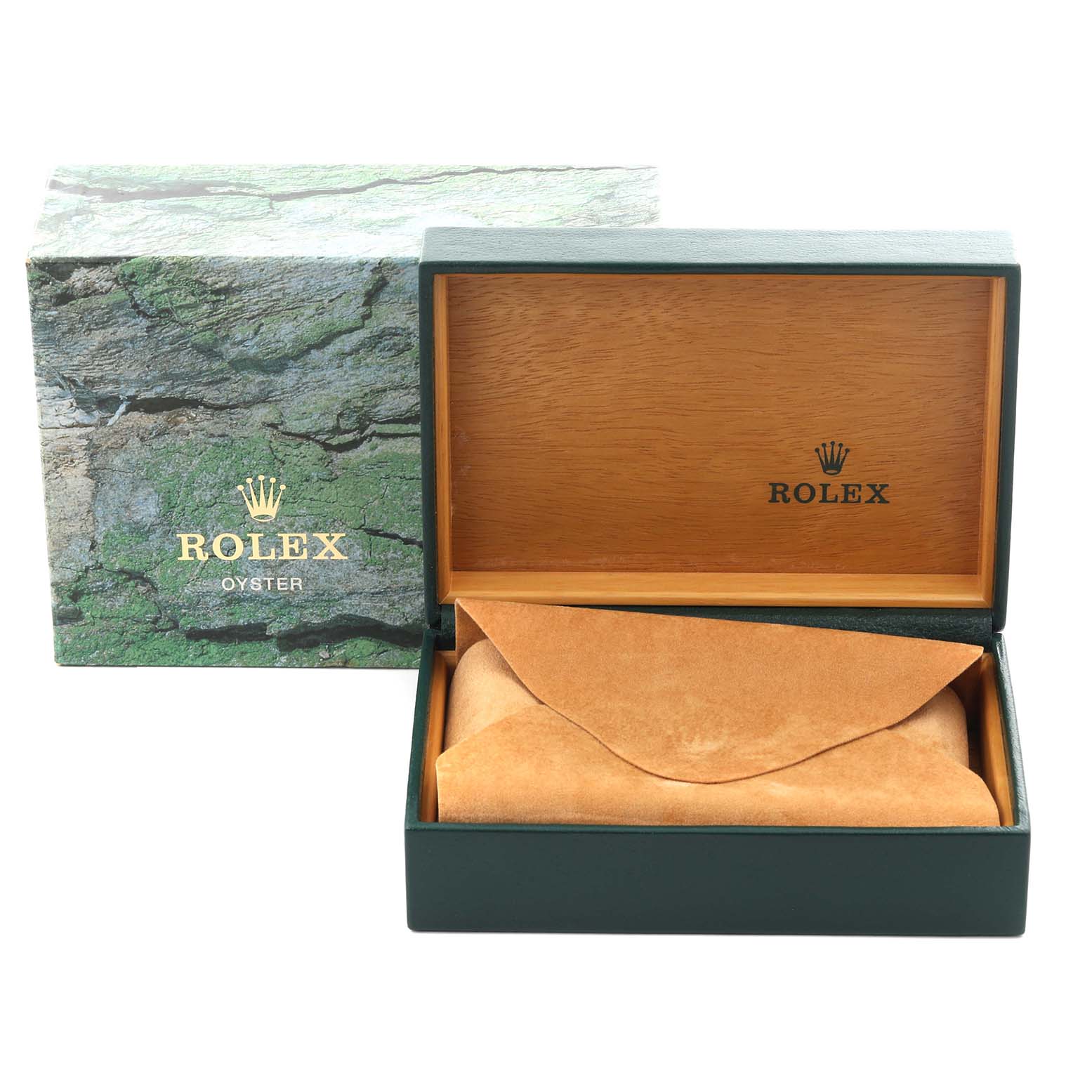 The image shows a Rolex Mid-Size 68274 Women's Stainless Steel Silver Dial 68274 Women's Stainless Steel Silver Dial watch box and packaging, opened to reveal the interior.