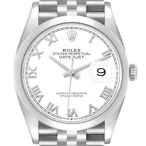 Photo of Rolex Datejust 36 White Roman Dial Steel Mens Watch 126200