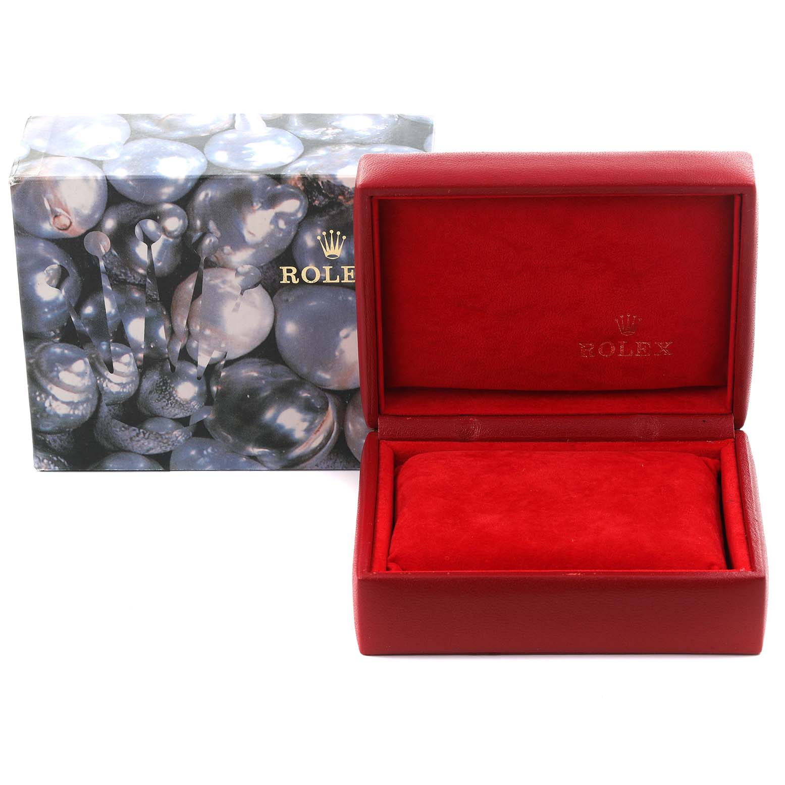 The image shows a Rolex Datejust 69173 Women's Steel and Gold (two tone) Black Dial 69173 Women's Steel and Gold (two tone) Black Dial watch box and outer packaging from a front angle.