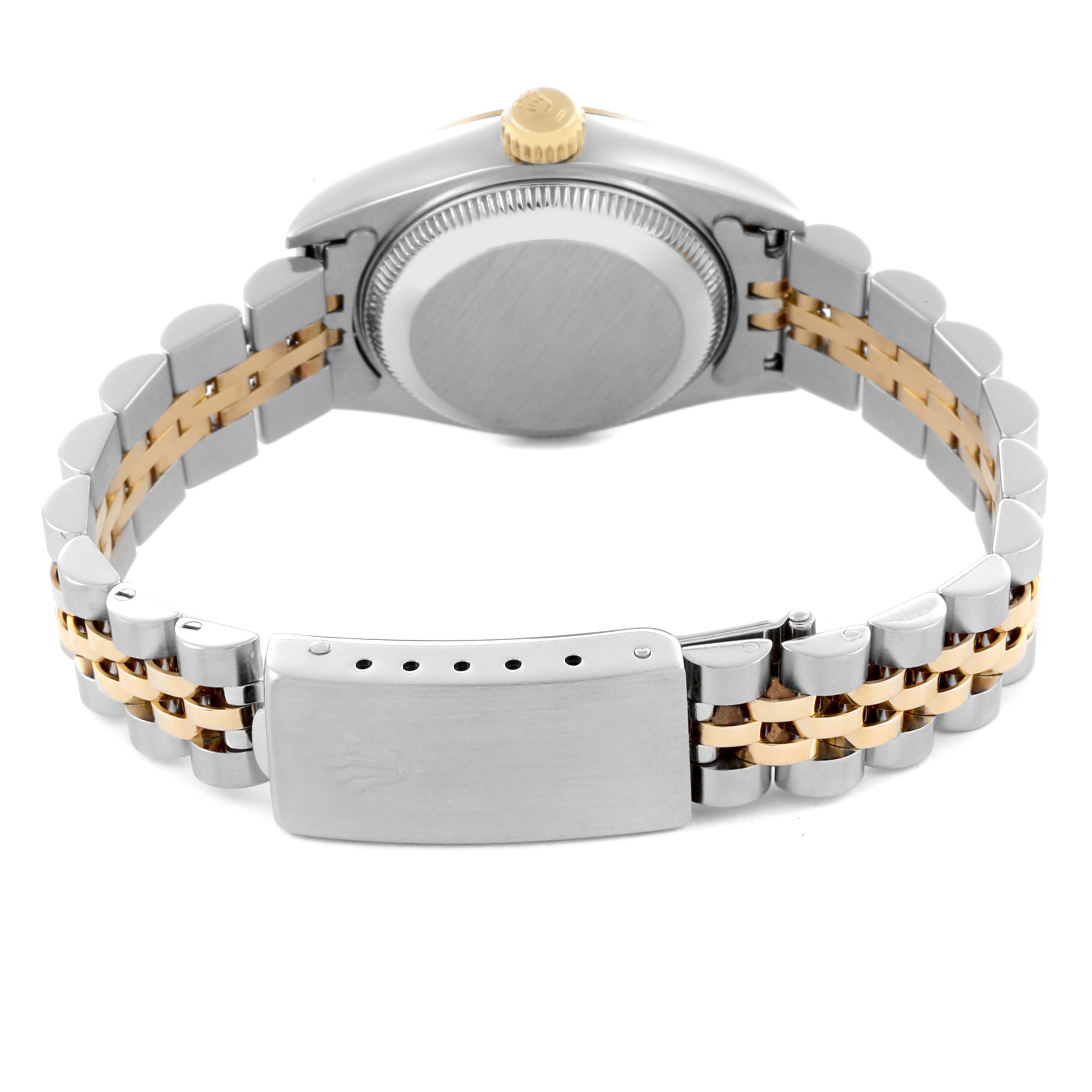 The image shows the back of a Rolex Datejust 69173 Women's Steel and Gold (two tone) Blue Dial 69173 Women's Steel and Gold (two tone) Blue Dial, focusing on the bracelet and clasp.