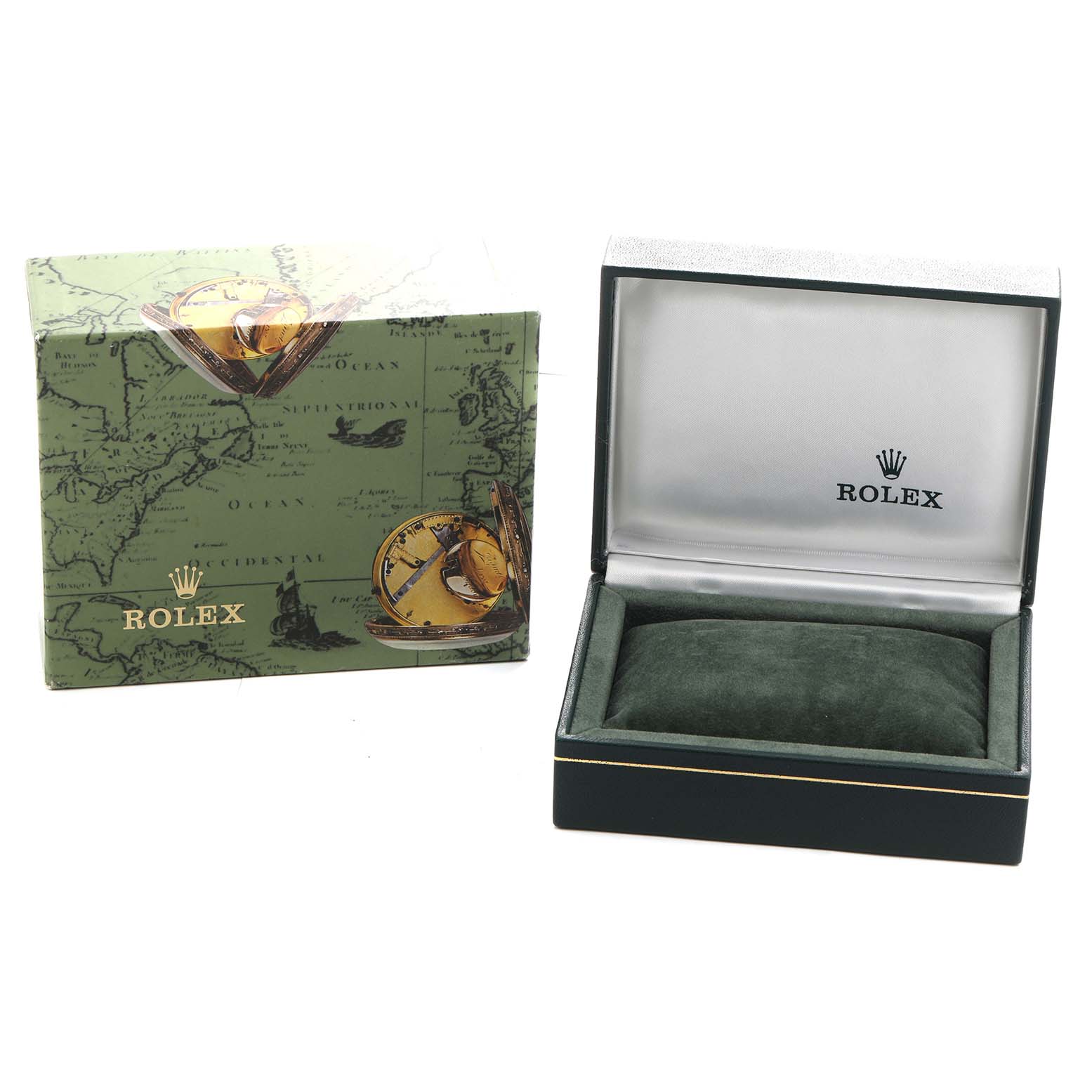 The image shows a closed Rolex Datejust 68273 Women's Steel and Gold (two tone) Champagne Dial box and an open watch case with the Rolex logo inside.