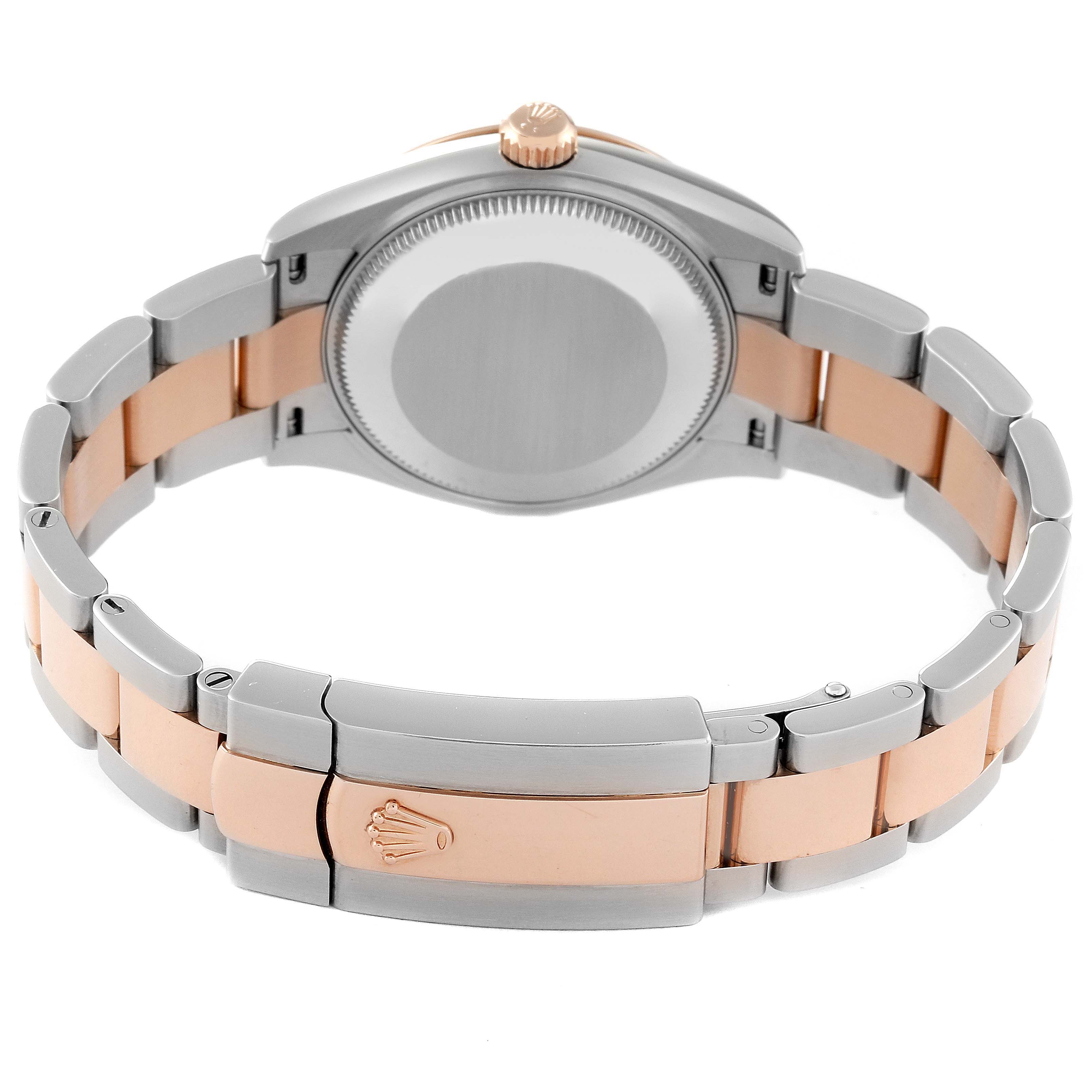 The image shows the back and bracelet of a Rolex Mid-Size 278241 Women's Steel and Gold (two tone) Grey Dial 278241 Women's Steel and Gold (two tone) Grey Dial model watch at a rear angle.
