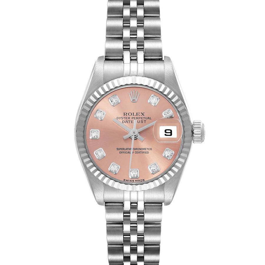 The Rolex Datejust watch is shown from a top-down angle, displaying its dial, bezel, bracelet, and date function.