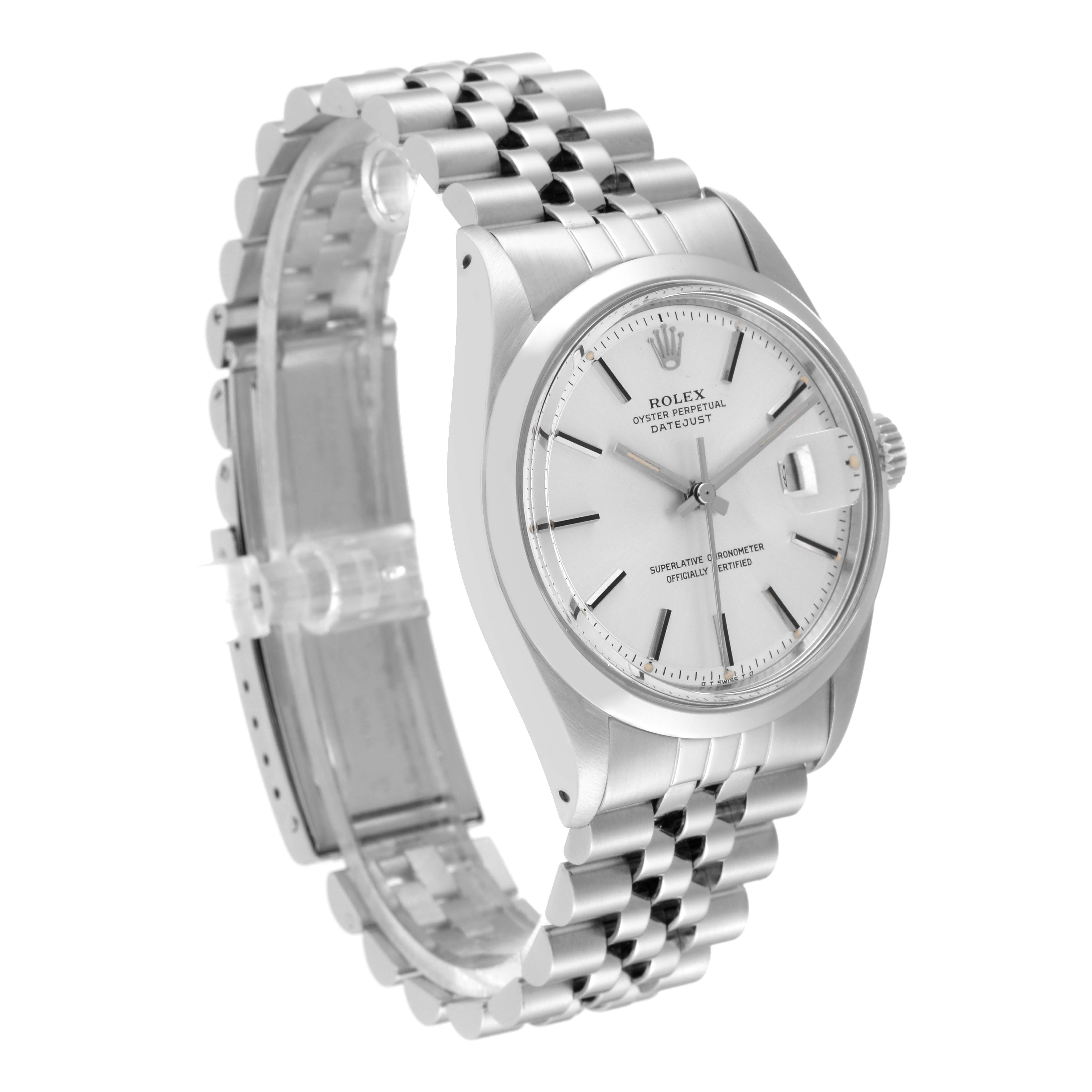 The Rolex Vintage Collection 1600 Men's Stainless Steel Silver Dial 1600 Men's Stainless Steel Silver Dial model is shown from a three-quarter angle, displaying the watch face, bezel, and bracelet.