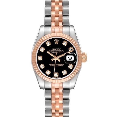 Photo of Rolex Datejust Steel Rose Gold Black Diamond Dial Ladies Watch 179171