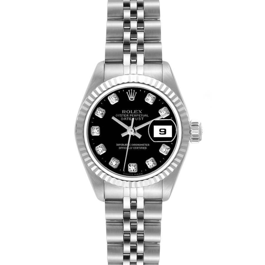 Rolex Datejust Steel White Gold Black Diamond Dial Ladies Watch 69174 Papers SwissWatchExpo