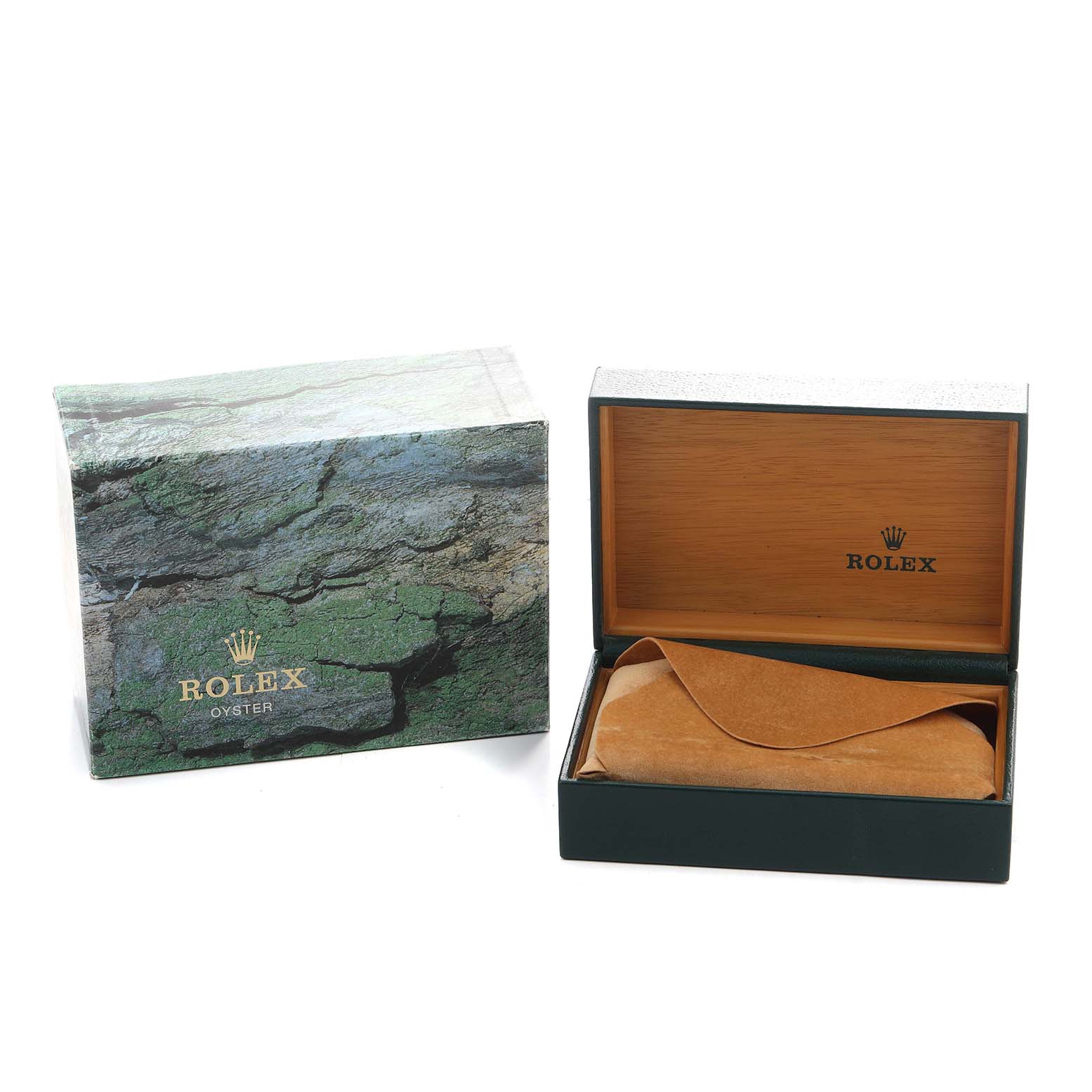 The image shows the packaging and box for a Rolex Datejust 16233 Men's Steel and Gold (two tone) Grey Dial, but not the watch itself.