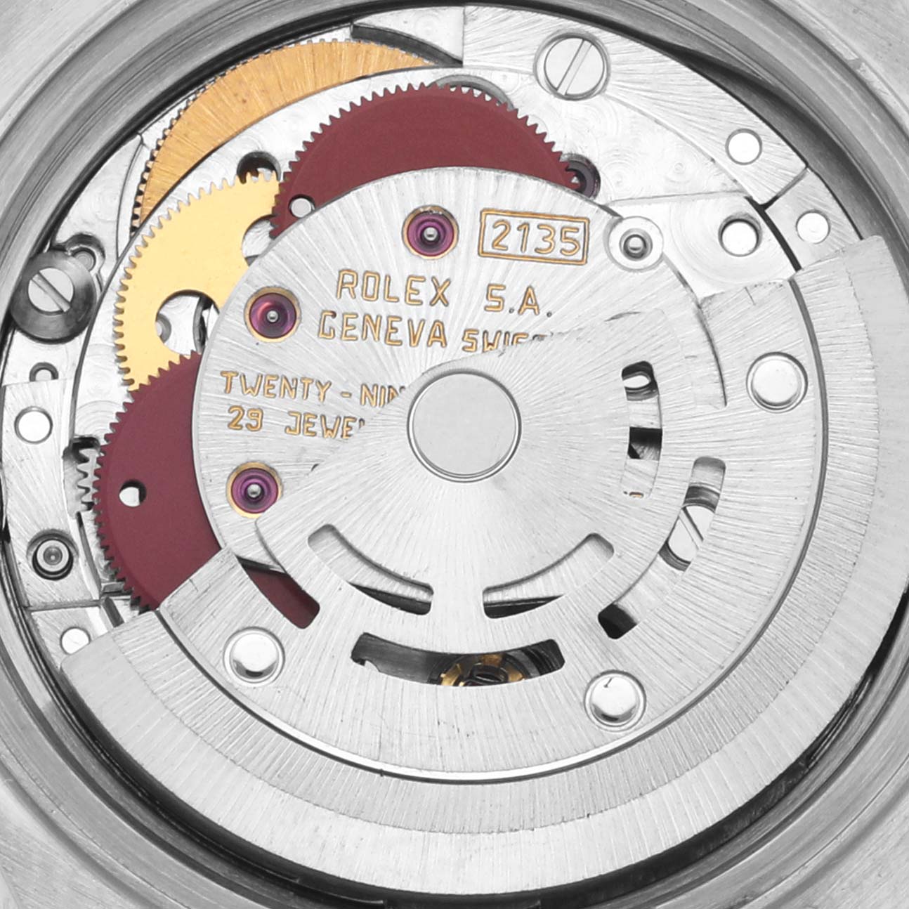 This image shows the internal movement of the Rolex Date 69173 Women's Steel and Gold (two tone) Champagne Dial 69173 Women's Steel and Gold (two tone) Champagne Dial model, highlighting gears and the rotor mechanism.