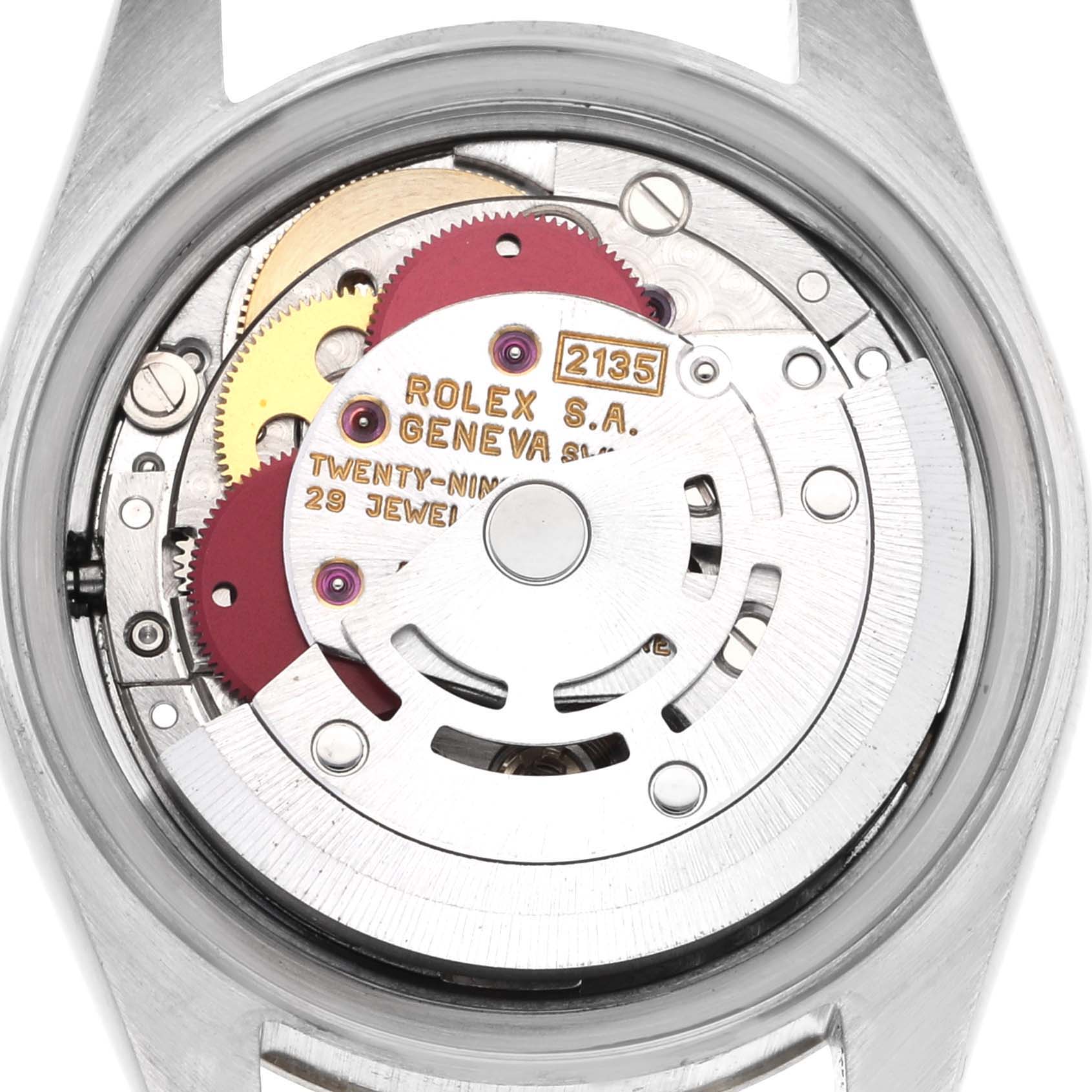 The image shows the movement mechanism of a Rolex Datejust 69173 Women's Steel and Gold (two tone) Champagne Dial 69173 Women's Steel and Gold (two tone) Champagne Dial watch viewed from the back.