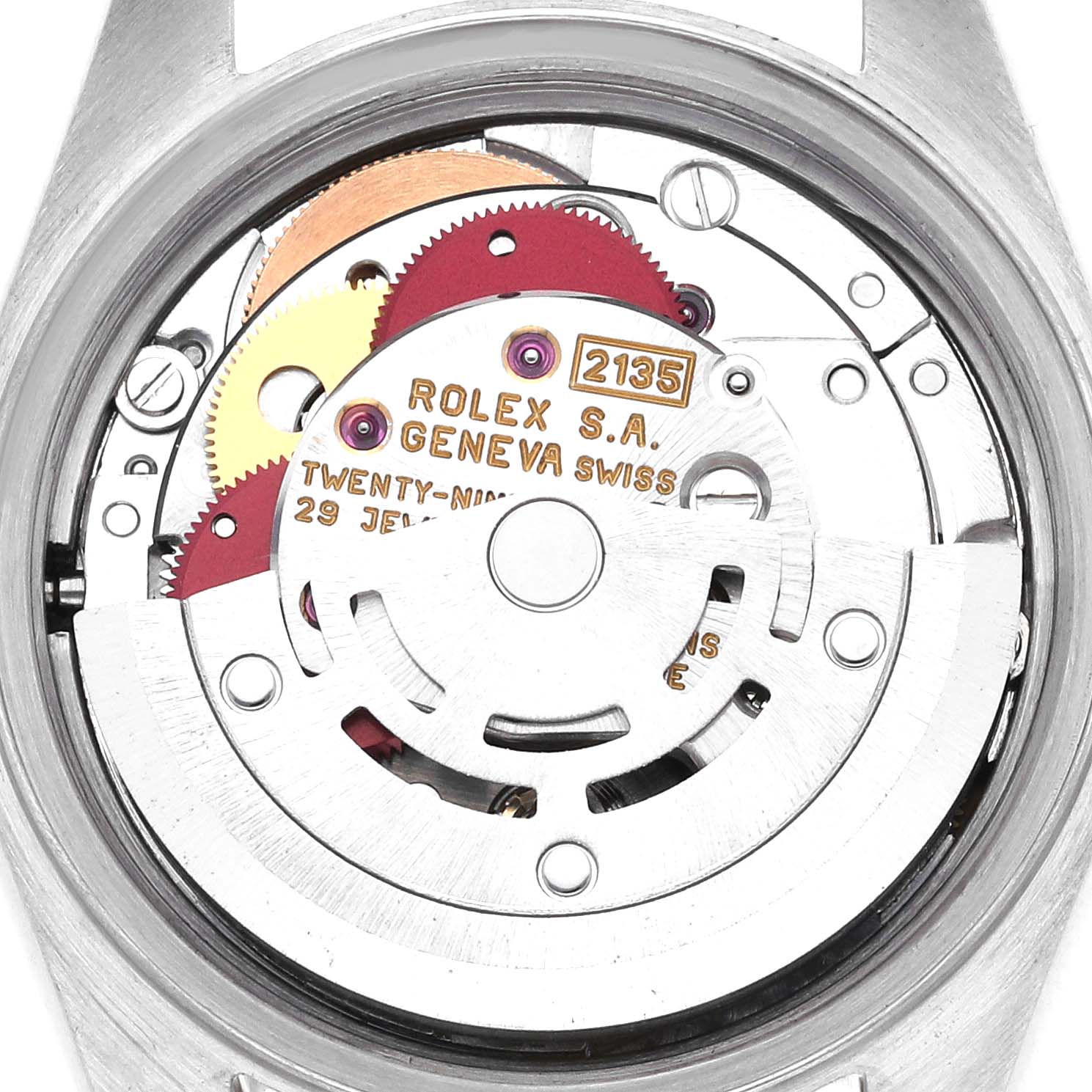 The image shows the movement mechanism of a Rolex Datejust 69173 Women's Steel and Gold (two tone) Champagne Dial 69173 Women's Steel and Gold (two tone) Champagne Dial watch from a top-down angle.
