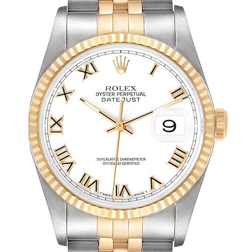 Photo of Rolex Datejust Steel Yellow Gold White Dial Mens Watch 16233 Papers