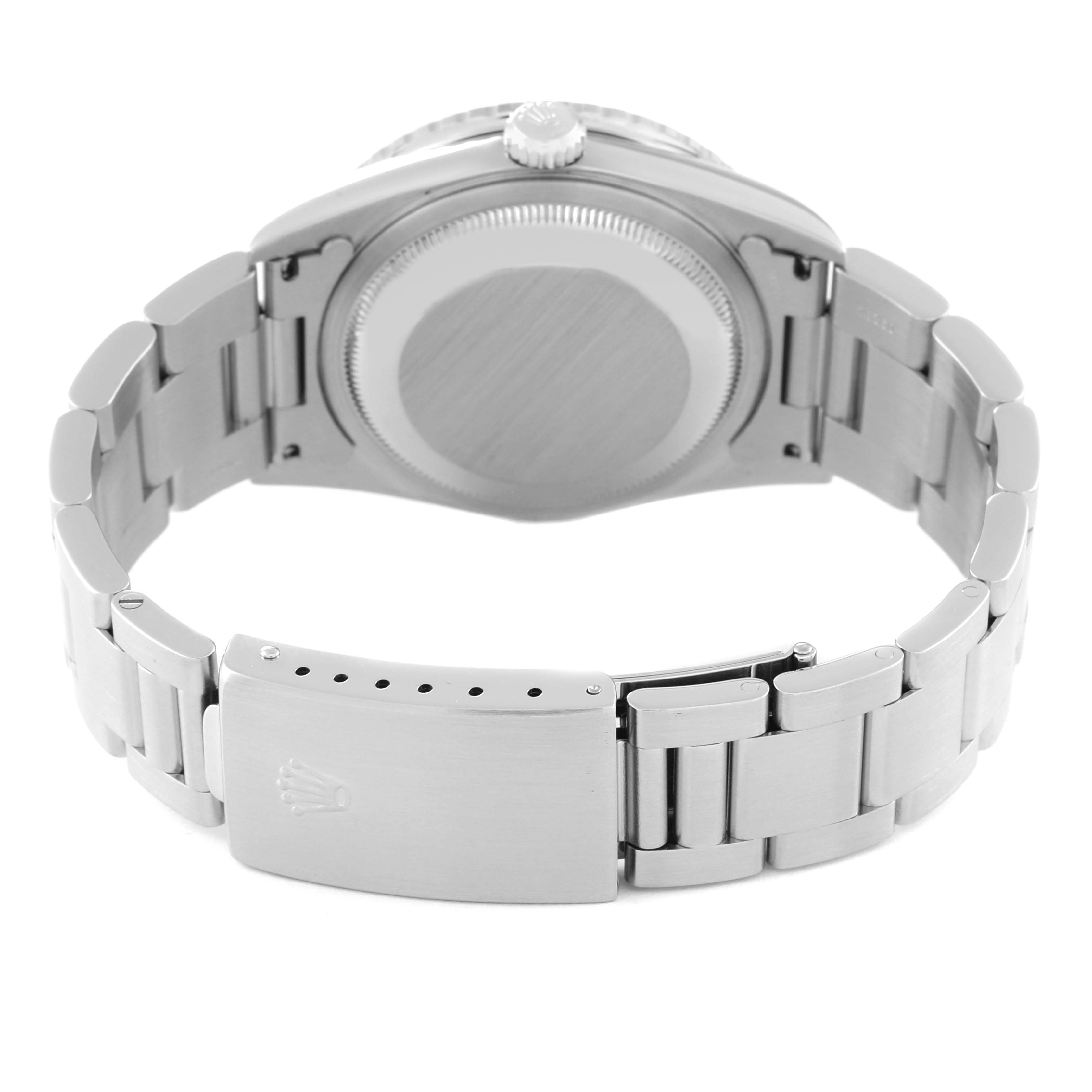 The image shows the back and clasp of a Rolex Turn-o-Graph 16264 Men
s Stainless Steel Black Dial 16264 Men
s Stainless Steel Black Dial watch, highlighting the bracelet and case back.