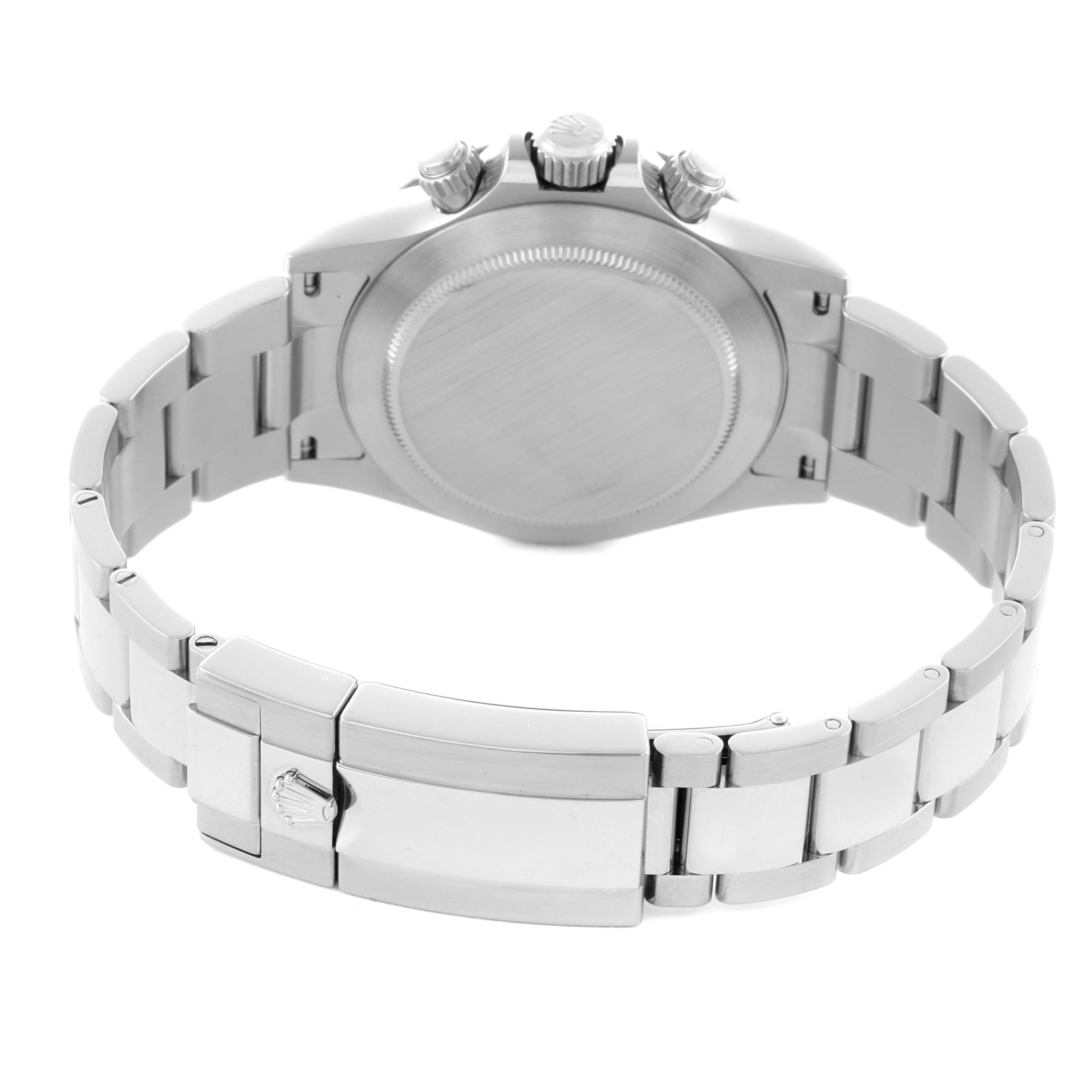 The image shows the back and bracelet of a Rolex Daytona 116500LN Men's Stainless Steel White Dial 116500LN Men's Stainless Steel White Dial watch, highlighting the clasp and caseback.