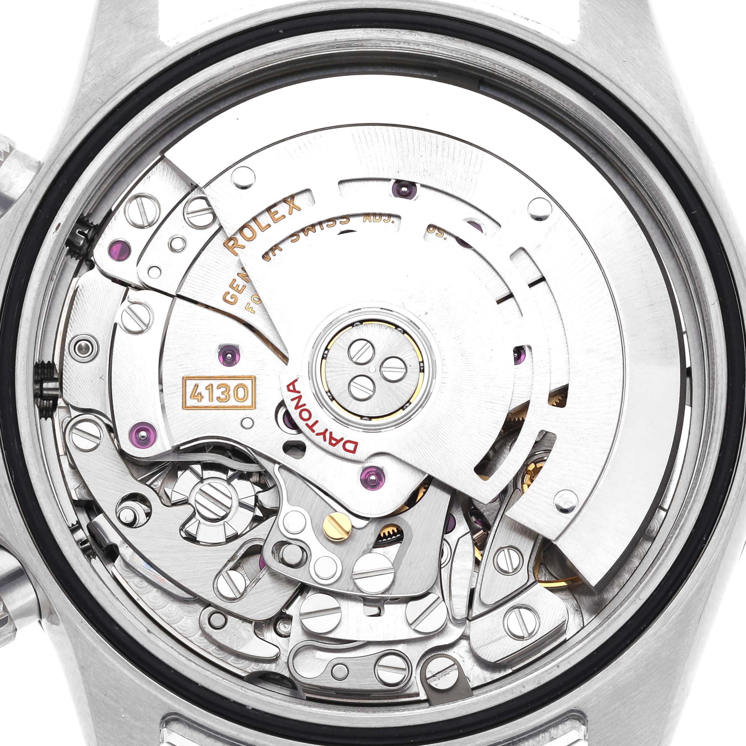 The image shows the internal movement of a Rolex Daytona 116500LN Men's Stainless Steel White Dial 116500LN Men's Stainless Steel White Dial watch from a top-down angle.