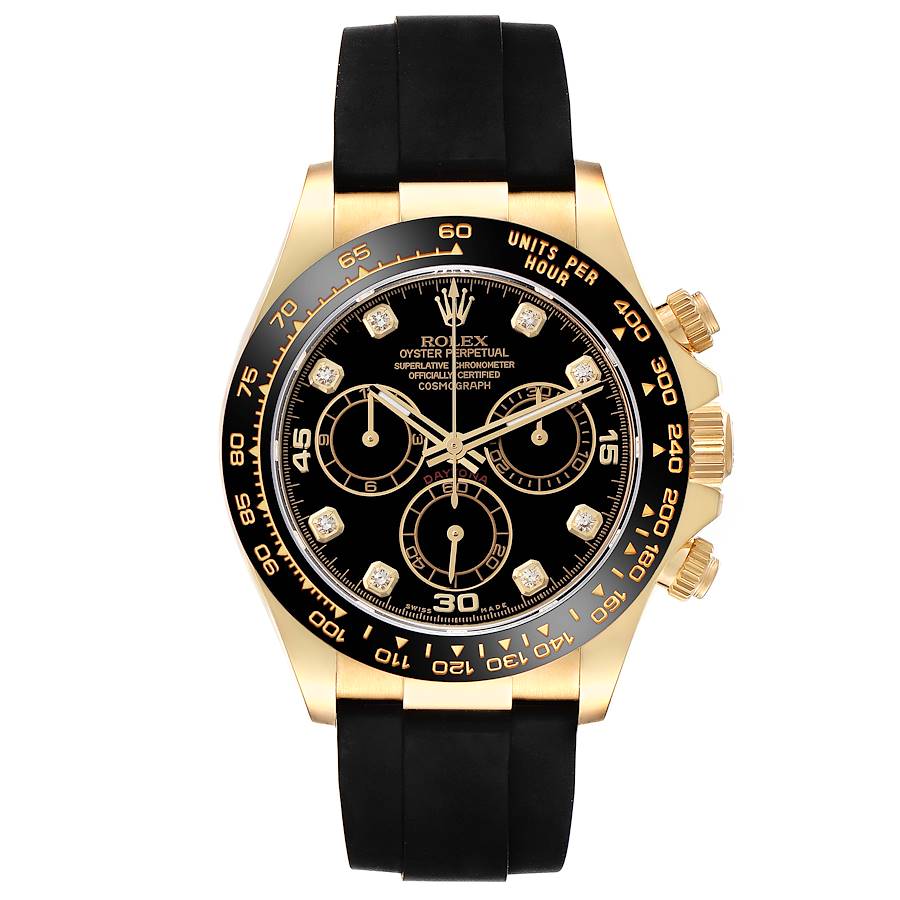 Rolex Daytona Yellow Gold Diamond Dial Ceramic Bezel Mens Watch