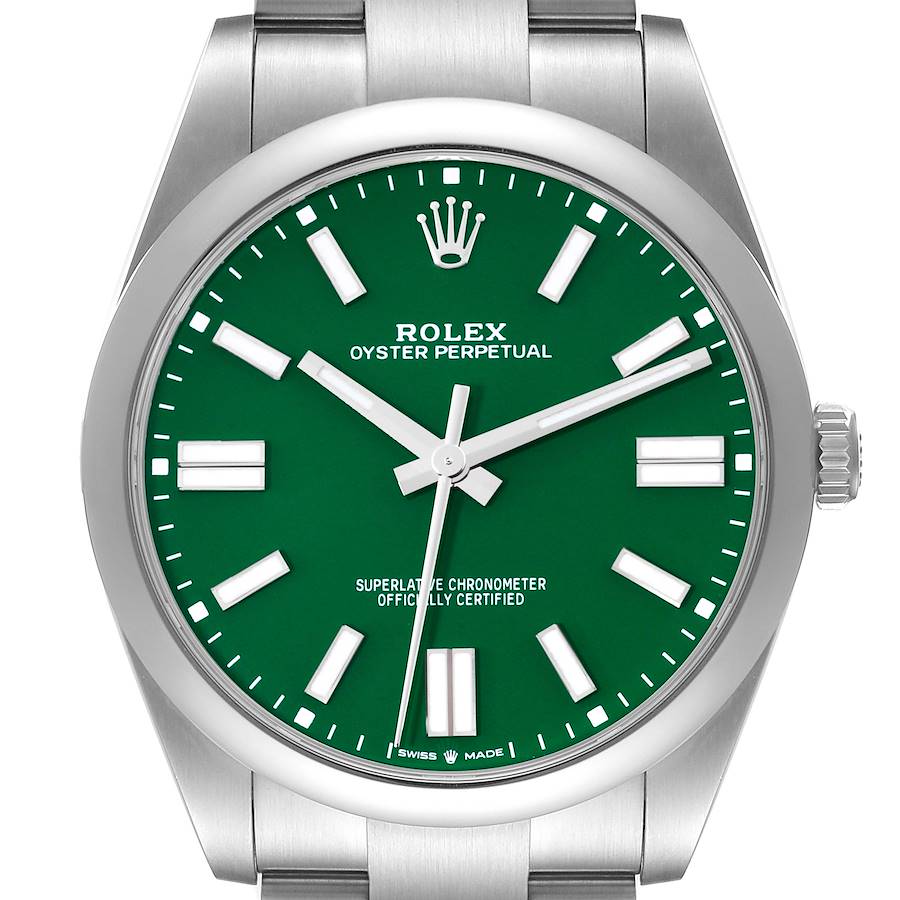 Rolex Oyster Perpetual 41mm Green Dial Steel Mens Watch 124300 Box Card SwissWatchExpo