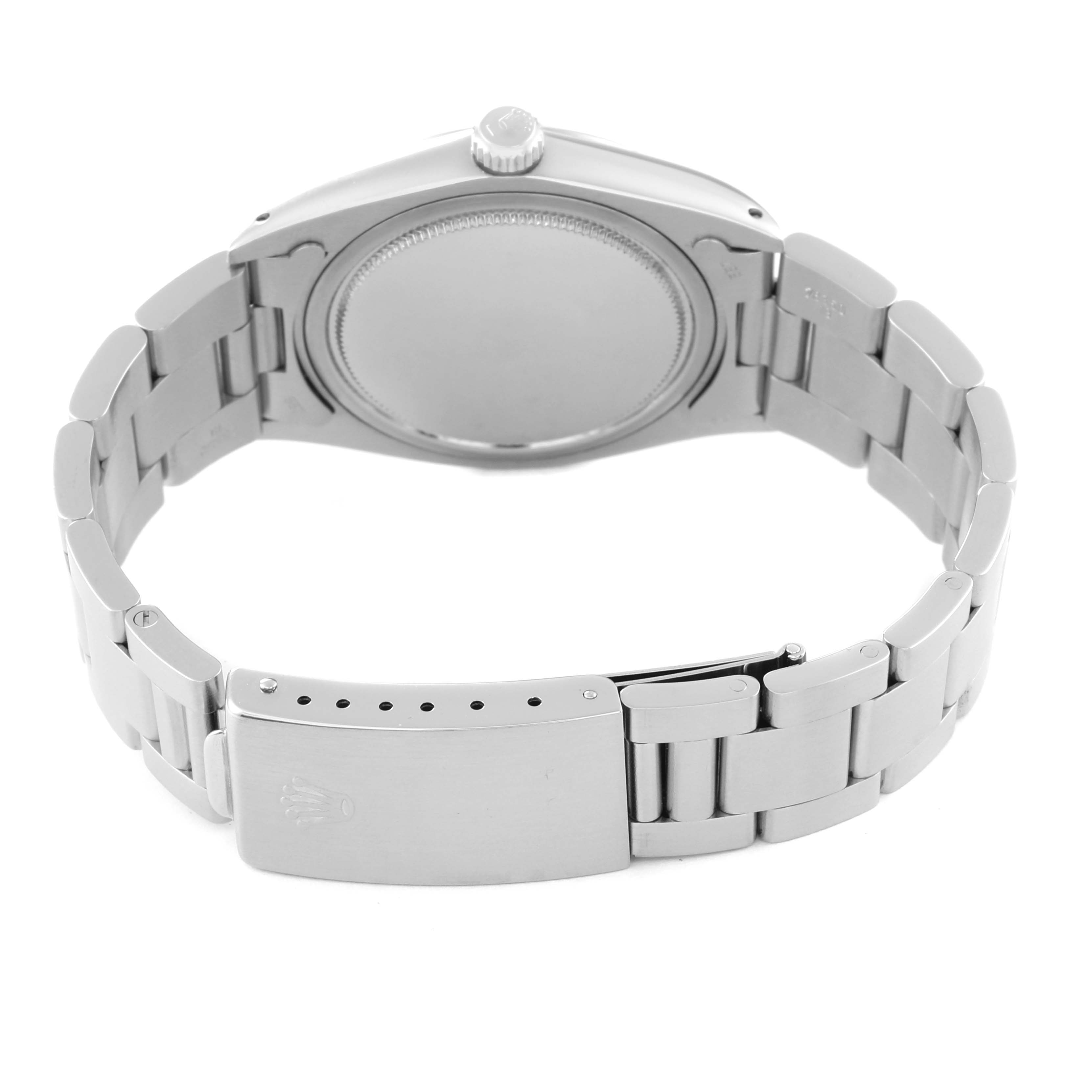 The image displays the back view and bracelet of the Rolex Vintage Collection 6694 Men's Stainless Steel Blue Dial 6694 Men's Stainless Steel Blue Dial watch.