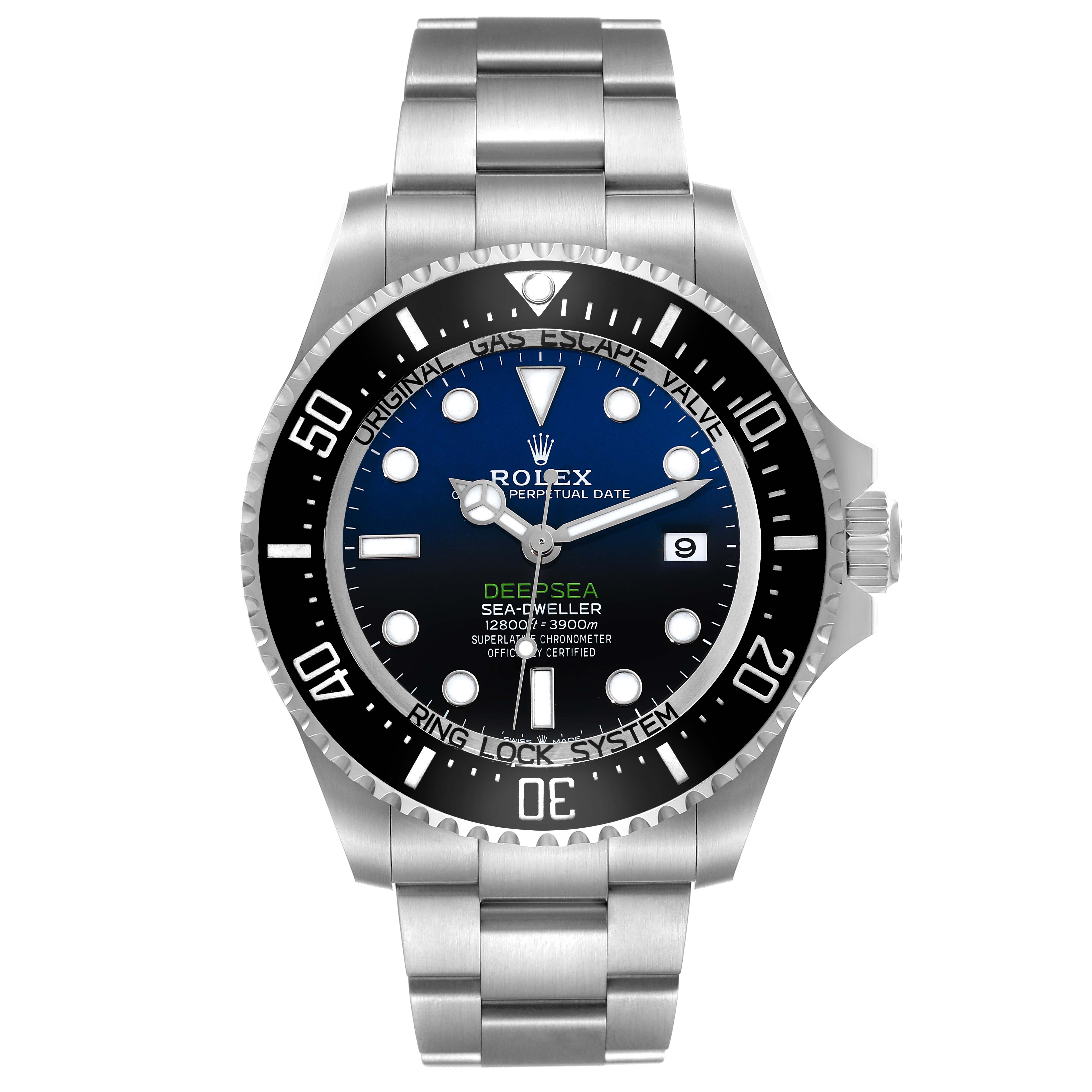 The image shows a front view of a Rolex Sea-Dweller 136660 Men's Stainless Steel Blue Dial 136660 Men's Stainless Steel Blue Dial watch, displaying the dial, bezel, and bracelet.