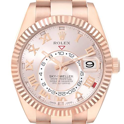 Photo of Rolex Sky-Dweller Rose Gold Sundust Dial Mens Watch 326935 Box Card