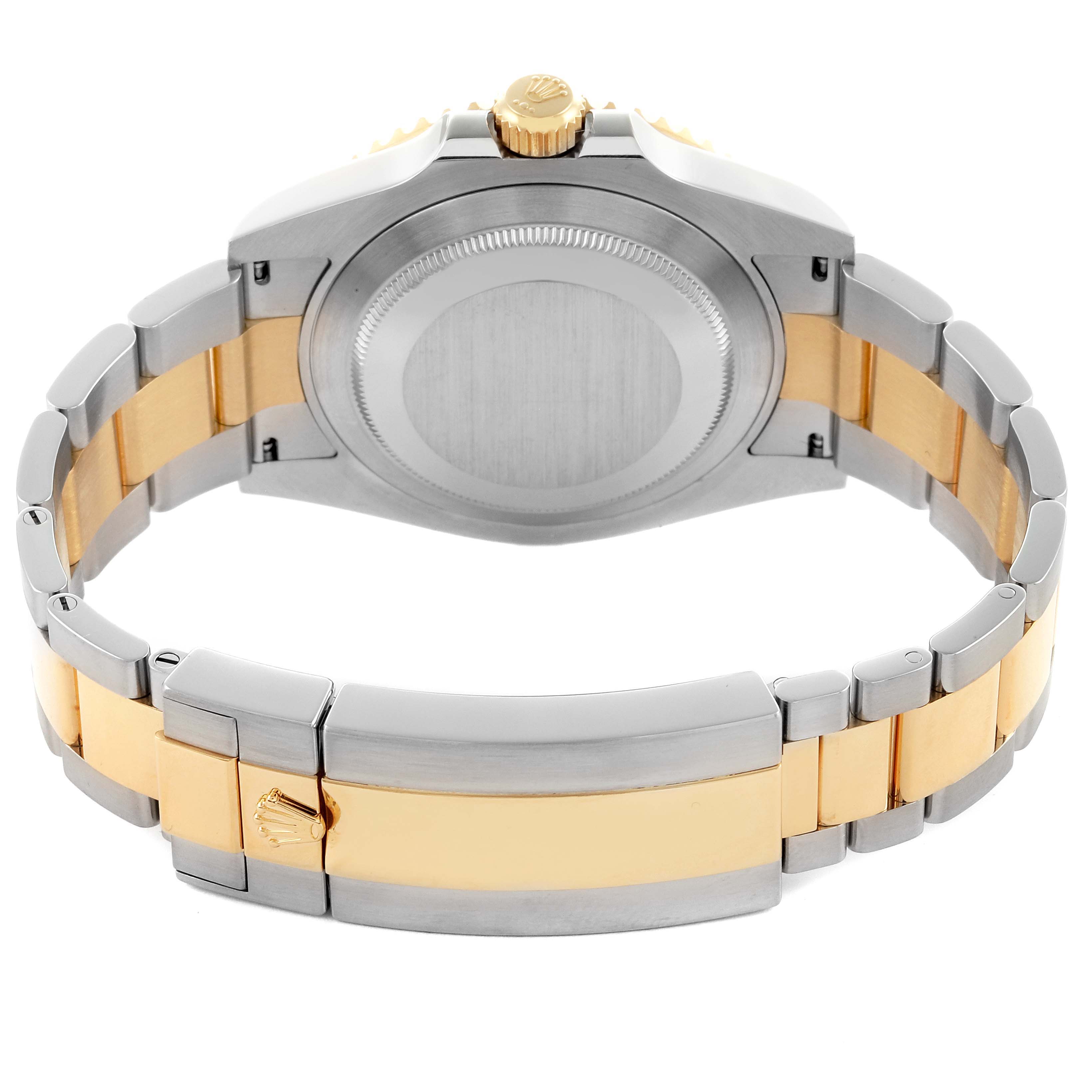 The image shows the back case and bracelet of a Rolex Submariner 126613LB Men's Steel and Gold (two tone) Blue Dial 126613LB Men's Steel and Gold (two tone) Blue Dial, highlighting its two-tone metal design.