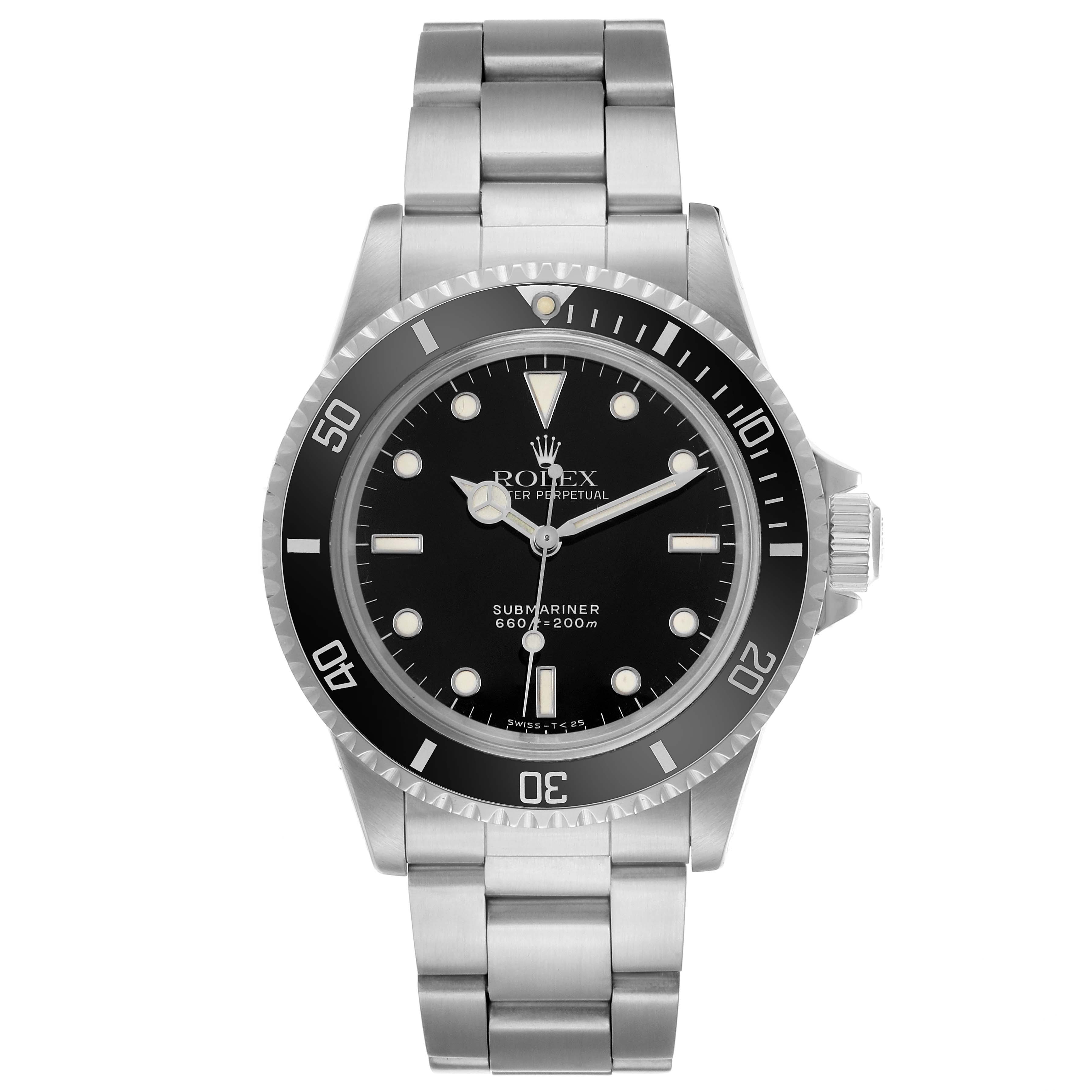 The Rolex Submariner 5513 Men's Stainless Steel Black Dial is shown from a front angle, displaying the watch face, bezel, bracelet, and crown.