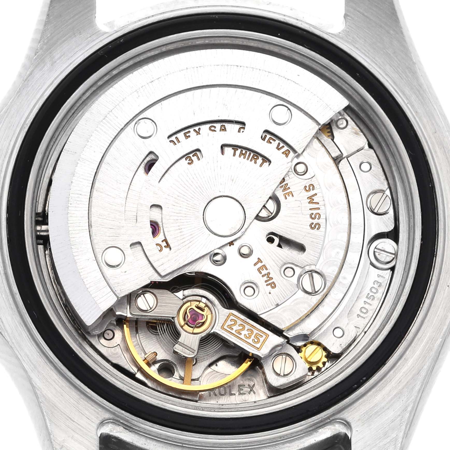 The image shows the internal movement mechanism of a Rolex Yacht-Master 169622 Women's Stainless Steel Silver Dial 169622 Women's Stainless Steel Silver Dial watch from a top-down angle.